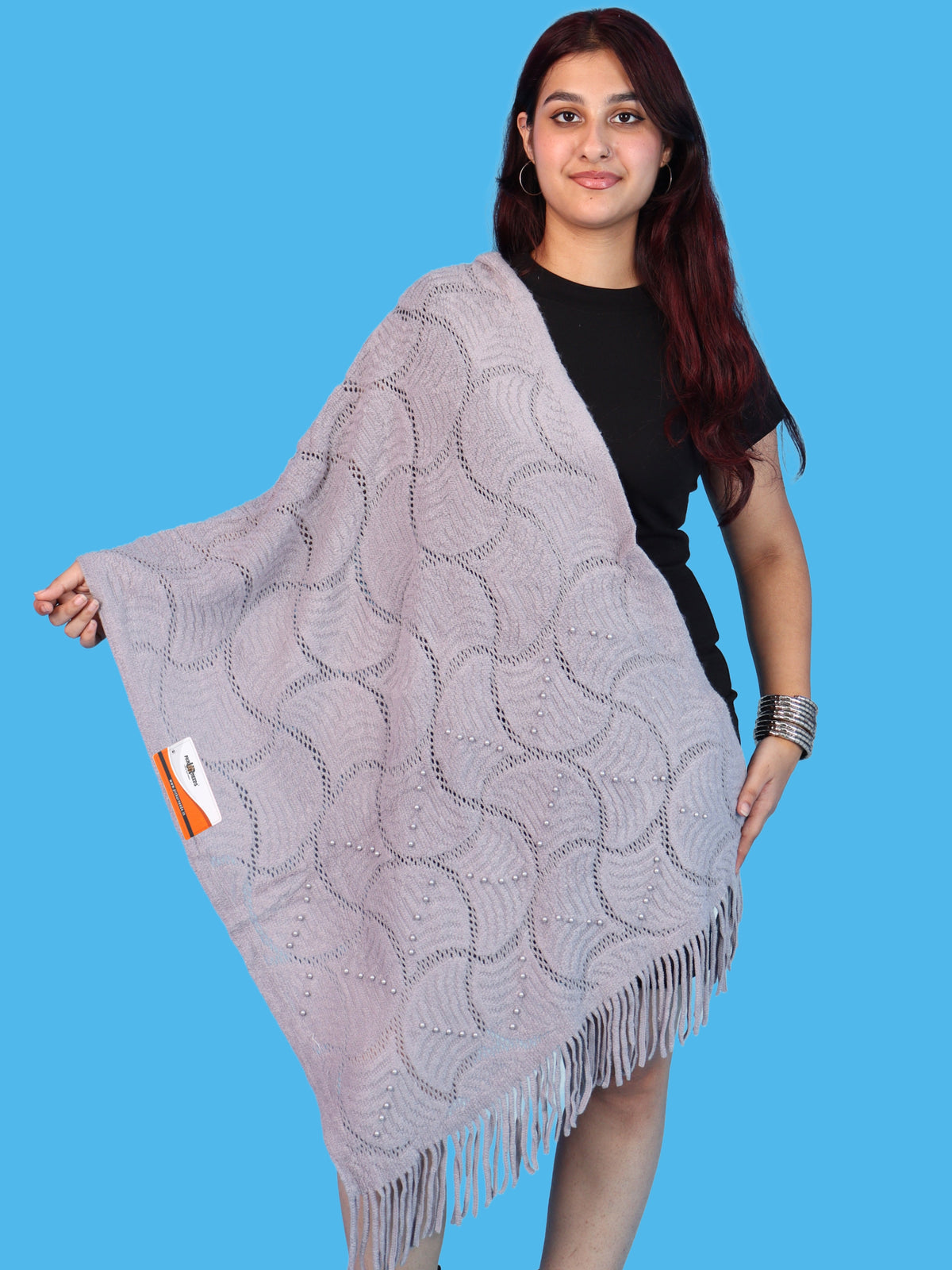 Pick Ur Needs Women & Girls Winter Warm Woolen Shawl Stole with Pearl Work & Fringes – Soft Stylish Wrap