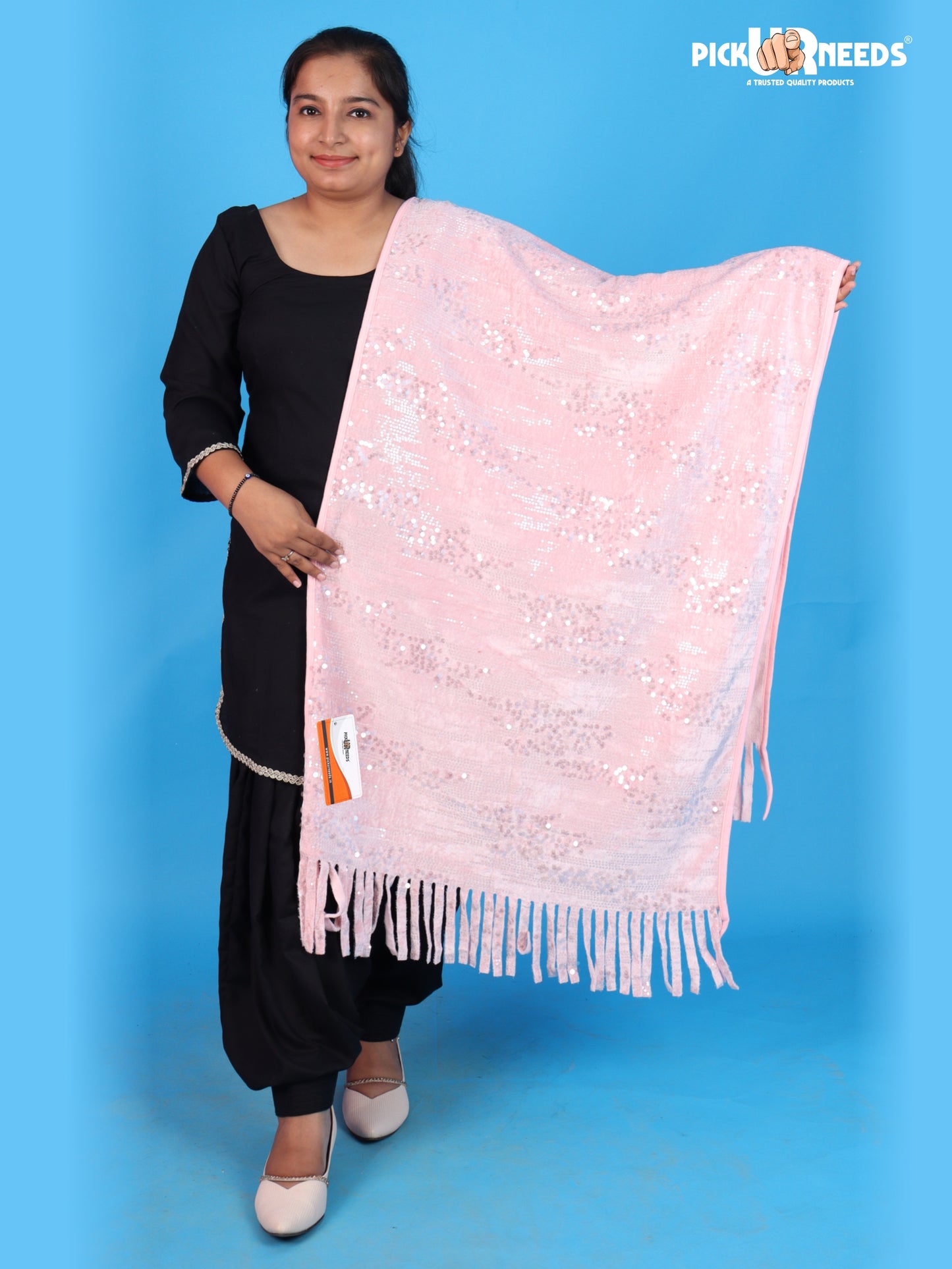 Pick Ur Needs Womens & Girls Shawl Stylish Sparkle Stole with Shimmering Sequin Design & Long Fringe Tassels For Festive, Wedding