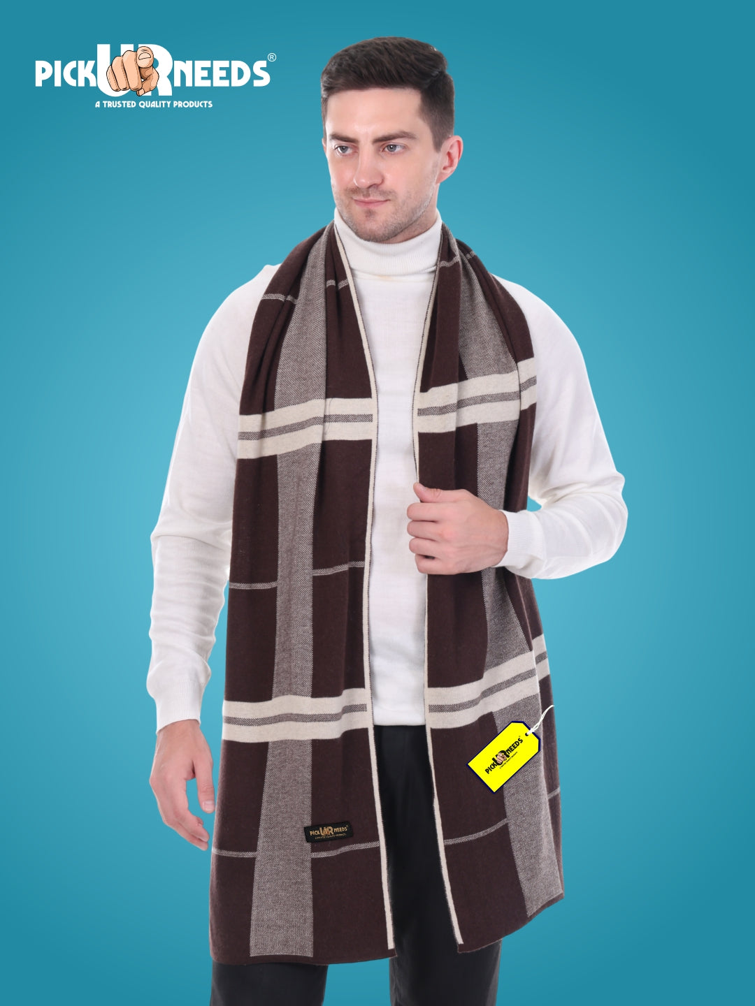 Pick Ur Needs Men’s Woolen Muffler Stylish Checked Soft & Warm Wool Blend Winter Scarf Hand Washable Neck Wrap