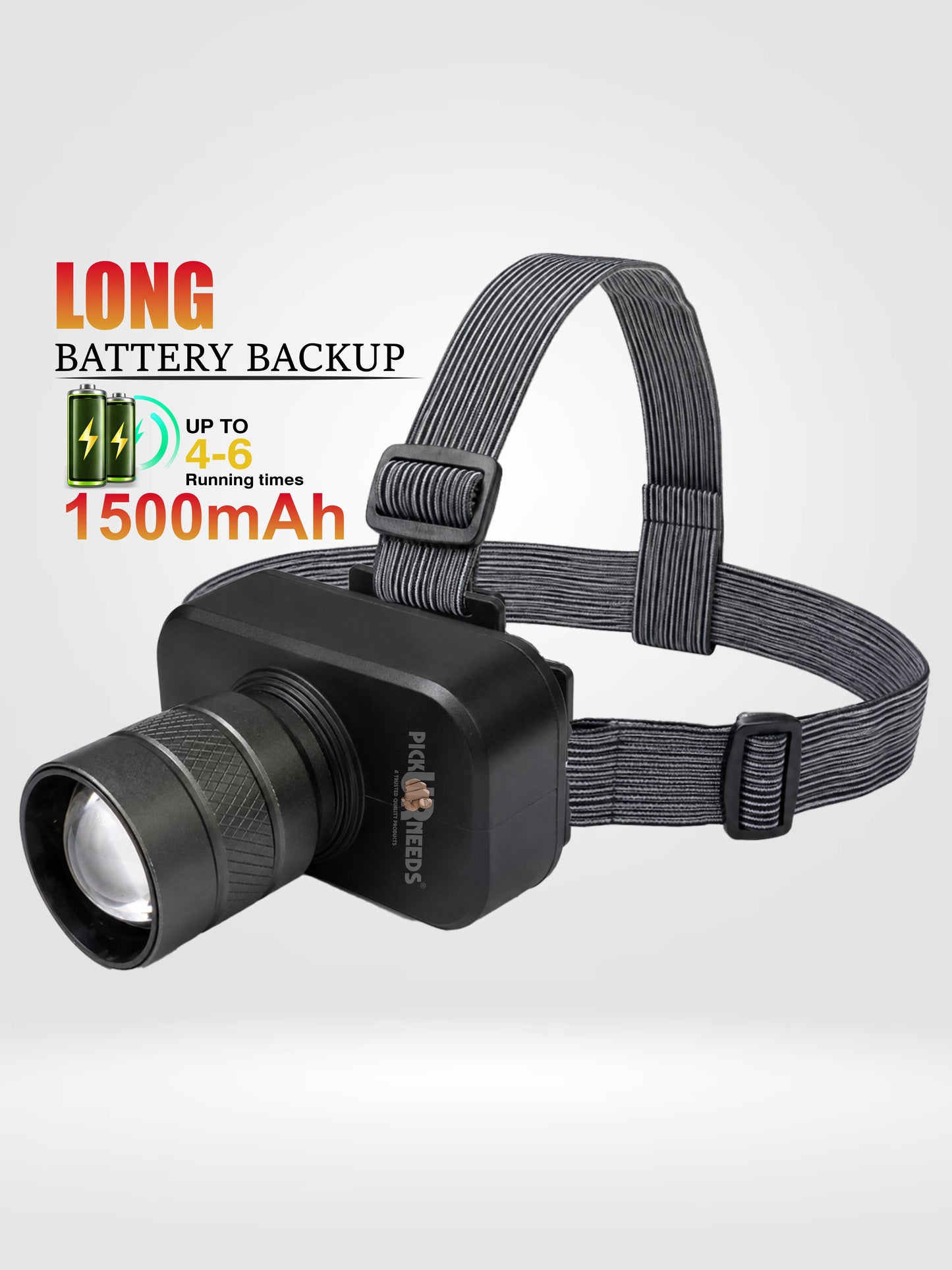 Pick Ur Needs 100W Rechargeable Long Range LED Headlamp Emergency Torch with 1500mAh Battery Metal Head Zooming Adjustable 3 Lighting Modes