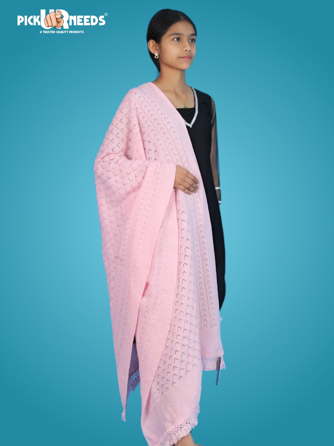Pick Ur Needs Women’s Premium Knitted Winter Soft Shawl Woolen Warm Stole with Elegant Lace Pattern & Tassels For Girls