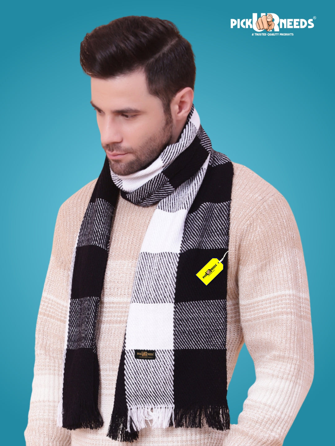 Pick Ur Needs Premium Men's Warm And Stylish Woolen Muffler With Multicolour Stripes And Stylish Tussles Ends