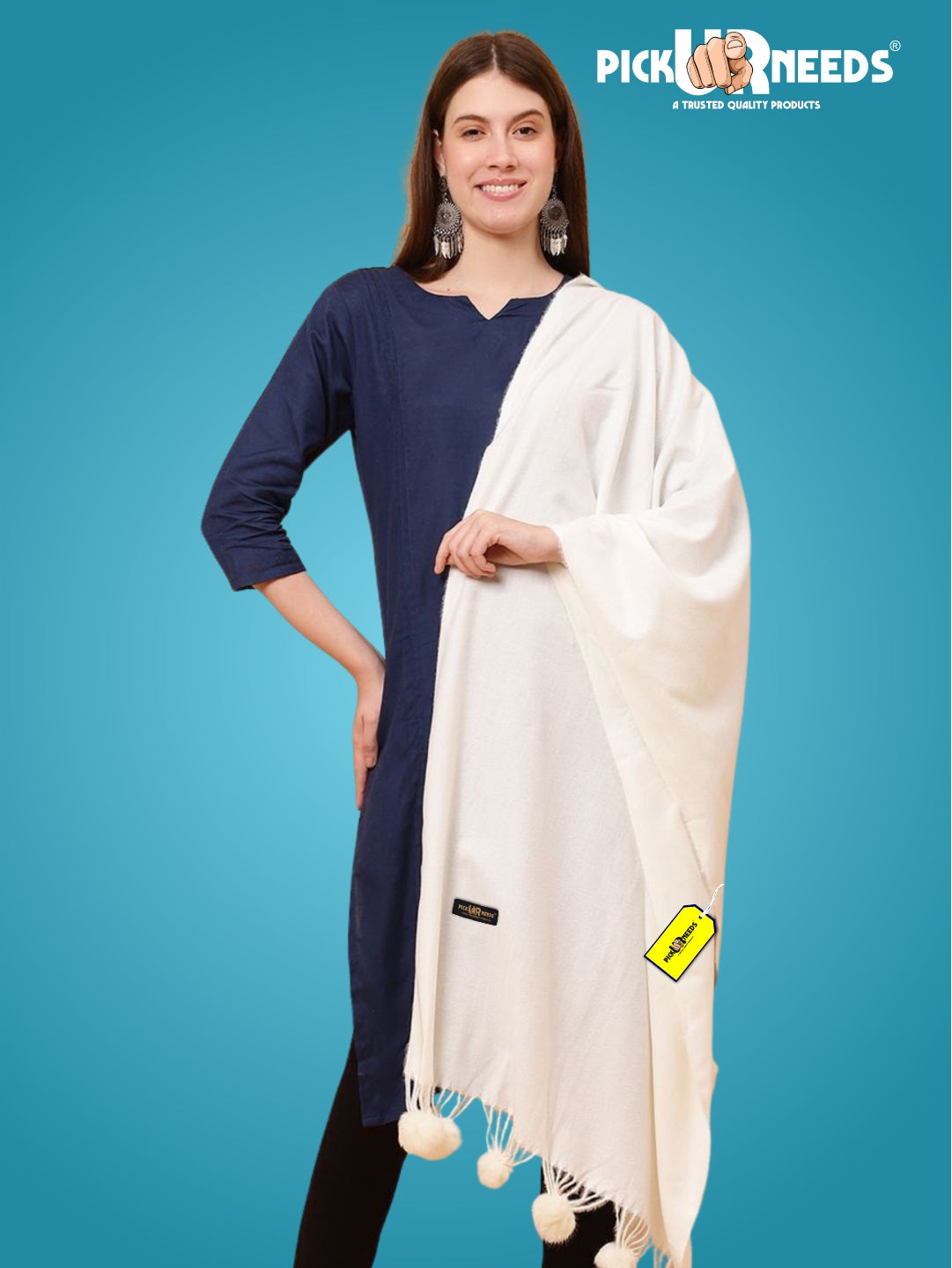 Pick Ur Needs Premium Women’s Wool Blend Scarf Soft Woolen Shawl Winter Stole with Tassels & Pom Poms