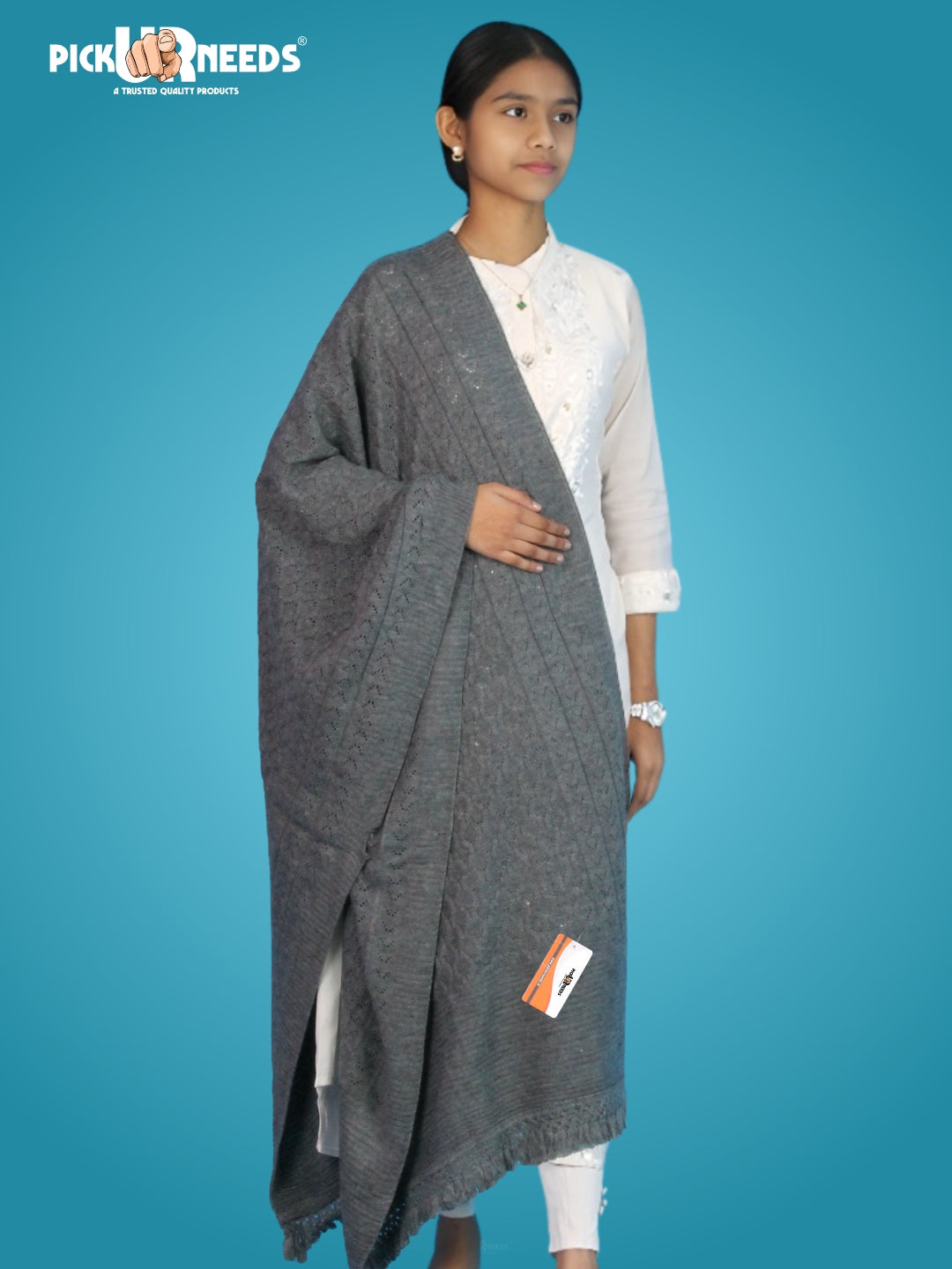 Pick Ur Needs Women’s Premium Knitted Winter Soft Shawl Woolen Warm Stole with Elegant Lace Pattern & Tassels For Girls