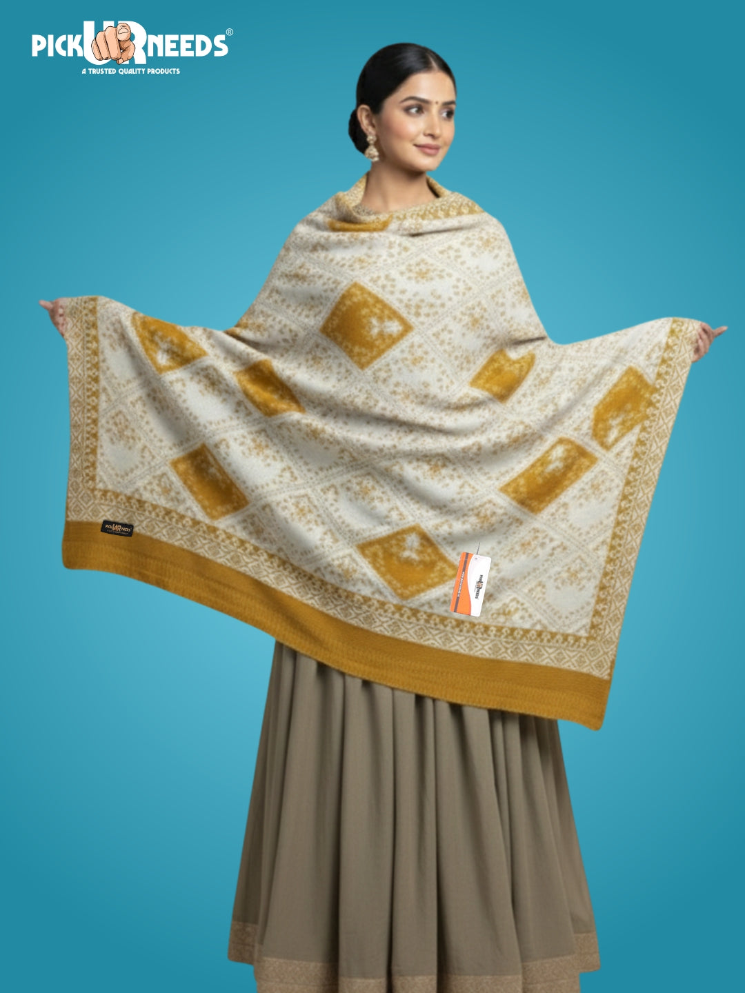 Pick Ur Needs Woolen Shawl for Women | Warm Winter Wool Fabric Shawls with Traditional Prints | Soft & Elegant Ethnic Stole