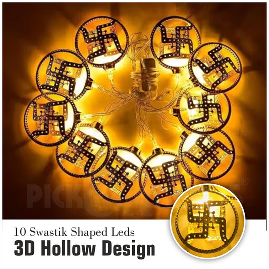 Pick Ur Needs Diwali String Lights Swastik Metal Hanging Lights, Warm White Round 3D Ceiling Lamp