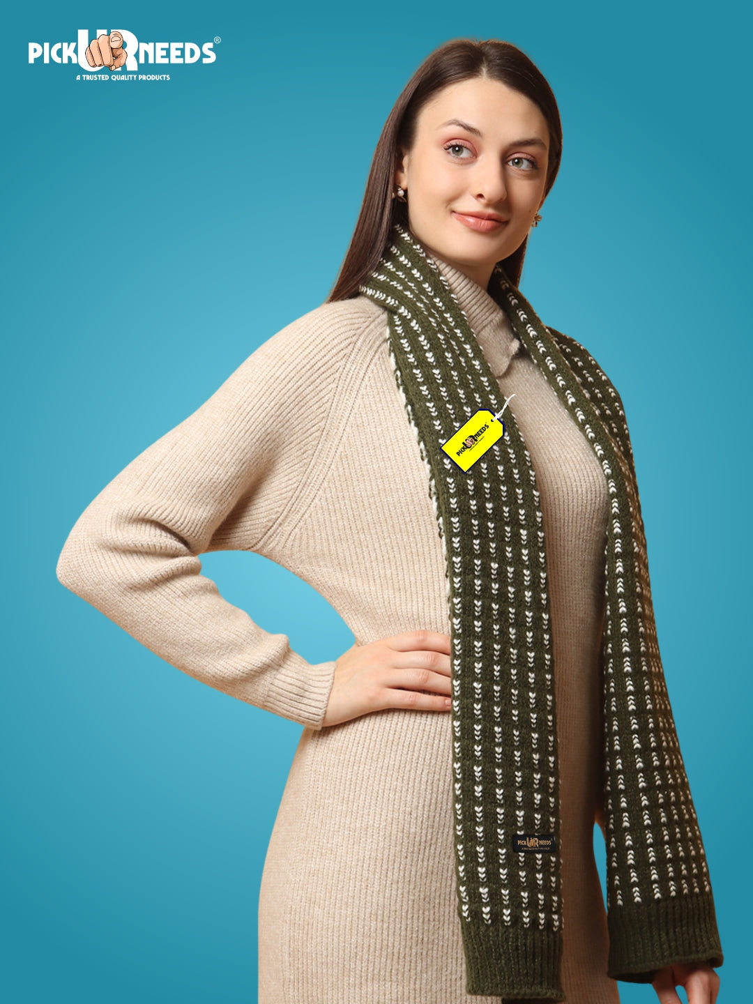 Pick Ur Needs Women Knitted Winter Muffler Soft & Warm Woolen Scarf with Stylish Pattern Lightweight Neck Wrap for Casual, Office