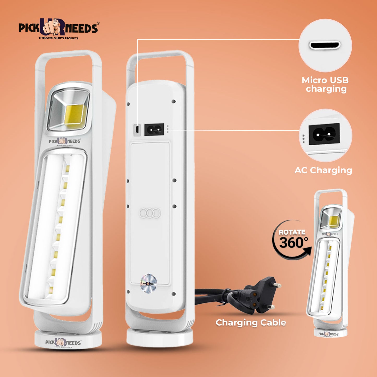 Pick Ur Needs Home Rechargeable Emergency 8 SMD+COB+2 Tube LED Floor Lantern Lamp With 8 hrs Lantern Emergency Light