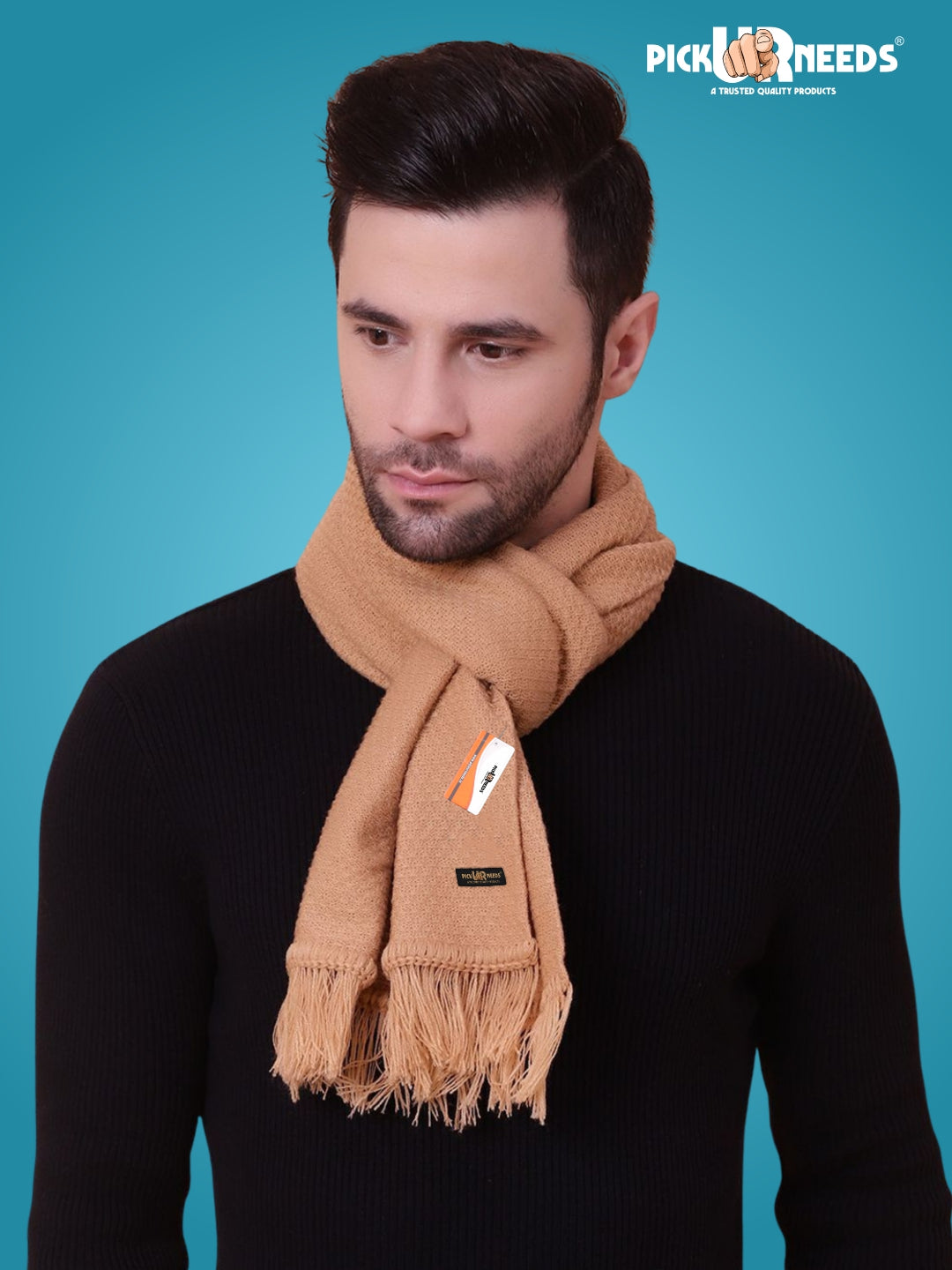 Pick Ur Needs Premium Soft Knitted Winter Muffler for Men Elegant Wool Blend Scarf with Tassel Fringe Stylish Warm Winter Wear for Casual & Formal Outfits