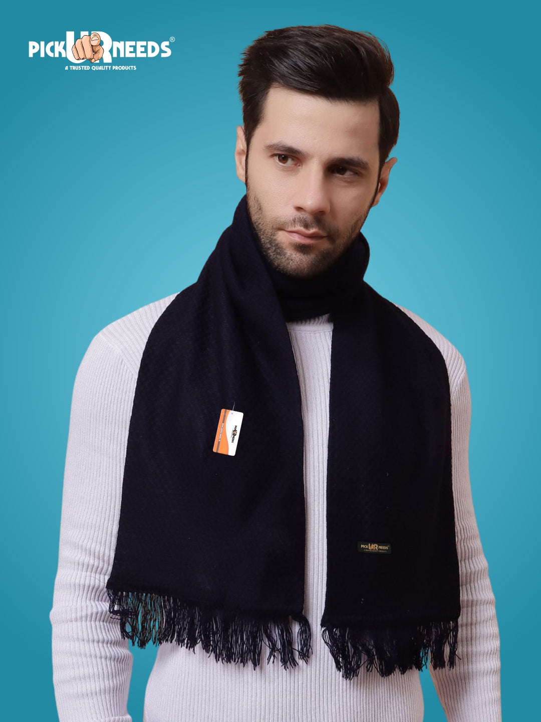 Pick Ur Needs Premium Soft Knitted Winter Muffler for Men Elegant Wool Blend Scarf with Tassel Fringe Stylish Warm Winter Wear for Casual & Formal Outfits