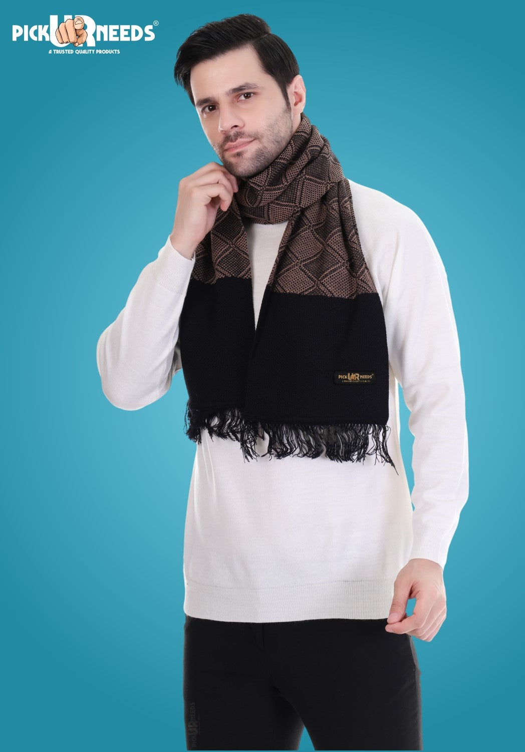 Pick Ur Needs Men’s Premium Winter Scarf Soft Knitted Muffler with Diamond Pattern Warm, Stylish & Lightweight for Cold Weather