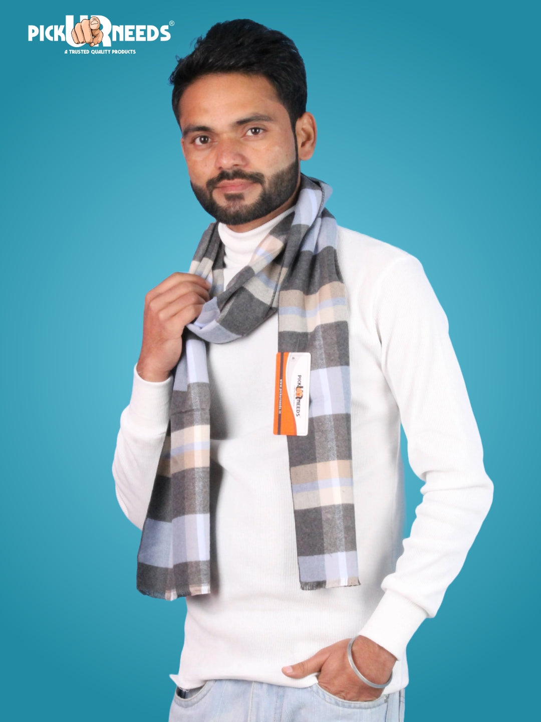 Pick Ur Needs Premium Winter Muffler for Men Soft Wool-Blend Checked Scarf Warm, Lightweight & Stylish Muffler for Office, Casual & Outdoor Wear