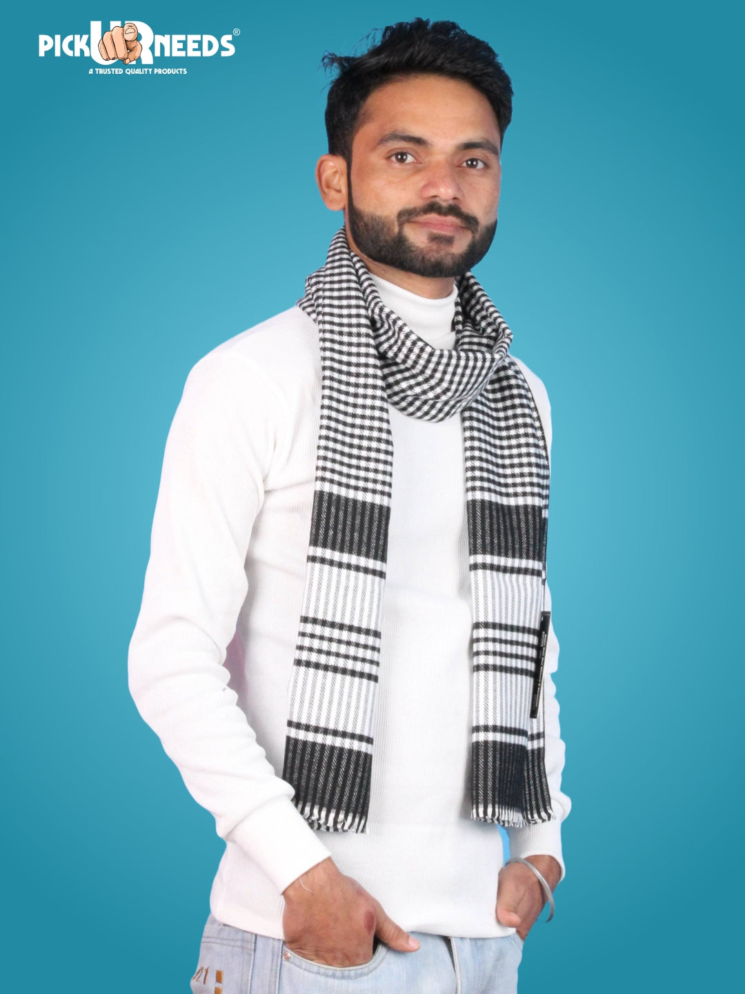 Pick Ur Needs Premium Winter Muffler for Men Soft Wool-Blend Checked Scarf Warm, Lightweight & Stylish Muffler for Office, Casual & Outdoor Wear