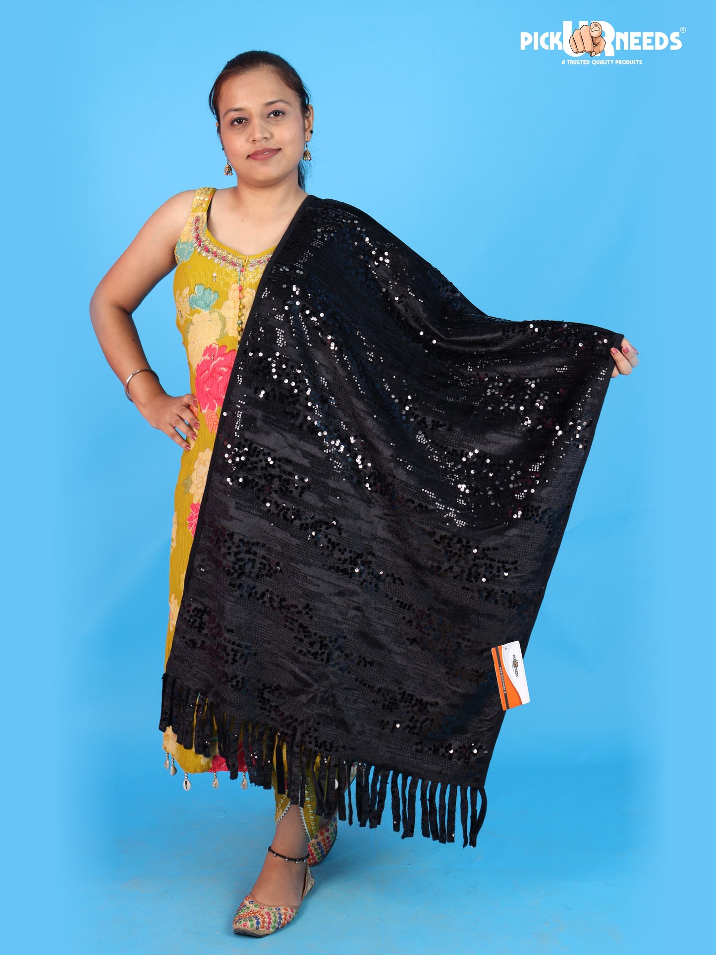 Pick Ur Needs Womens & Girls Shawl Stylish Sparkle Stole with Shimmering Sequin Design & Long Fringe Tassels For Festive, Wedding