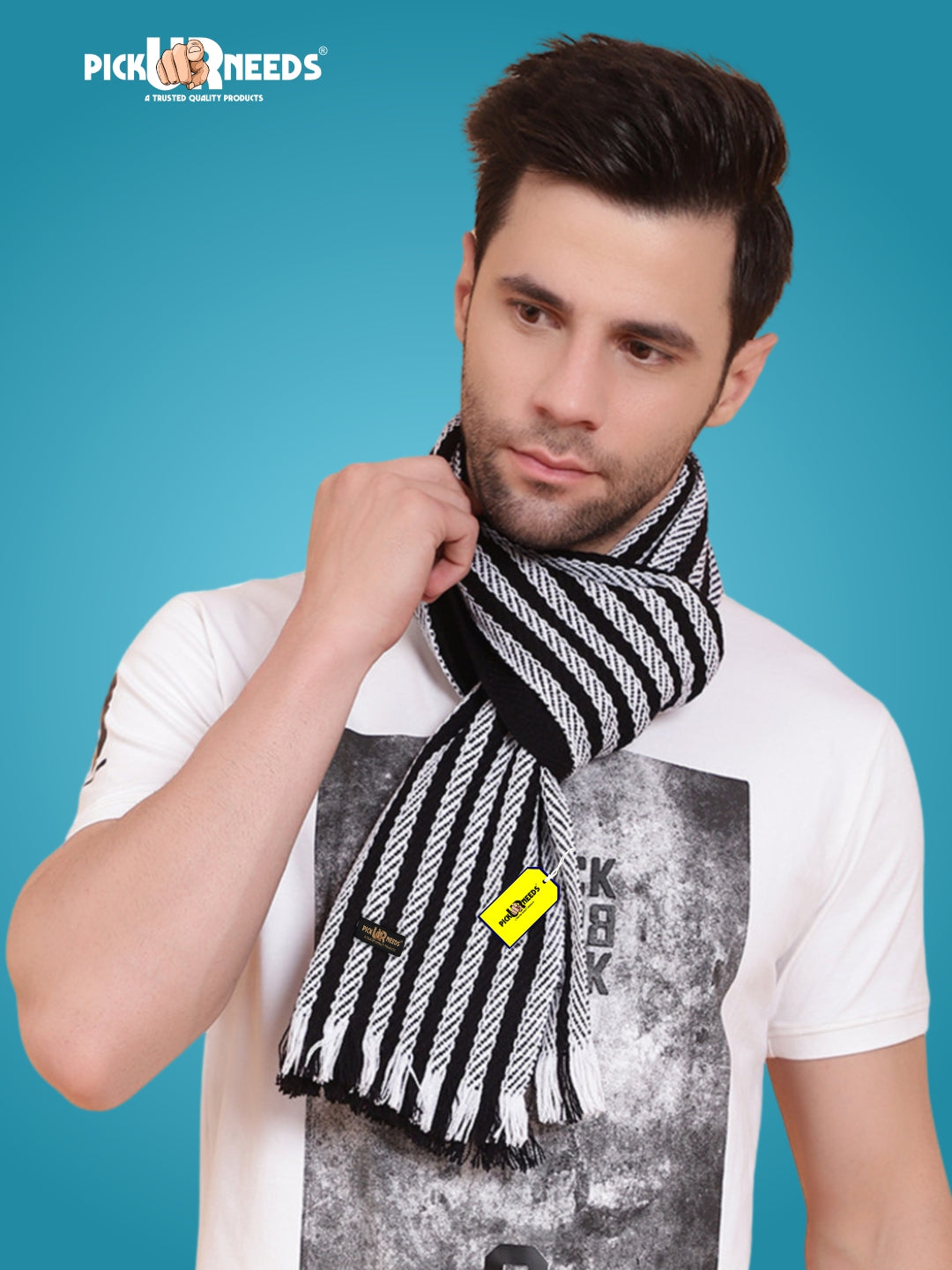 Pick Ur Needs Premium Men's Warm And Stylish Woolen Muffler With Multicolour Stripes And Stylish Tussles Ends