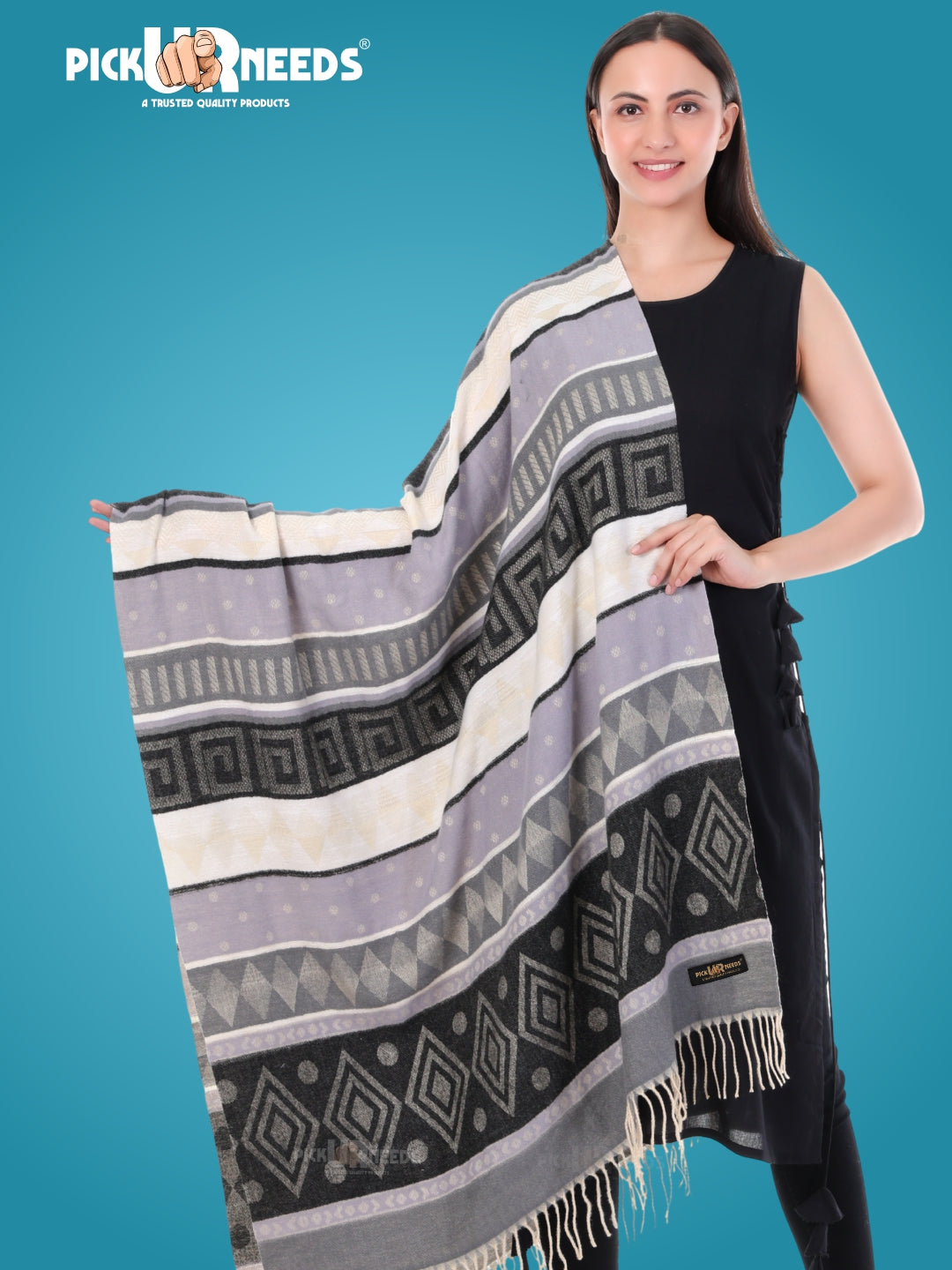 Pick Ur Needs Premium Winter Woolen Shawl for Women  Soft & Warm Ethnic Design Stole with Tassels  Stylish Warm Wrap for Winter & Parties