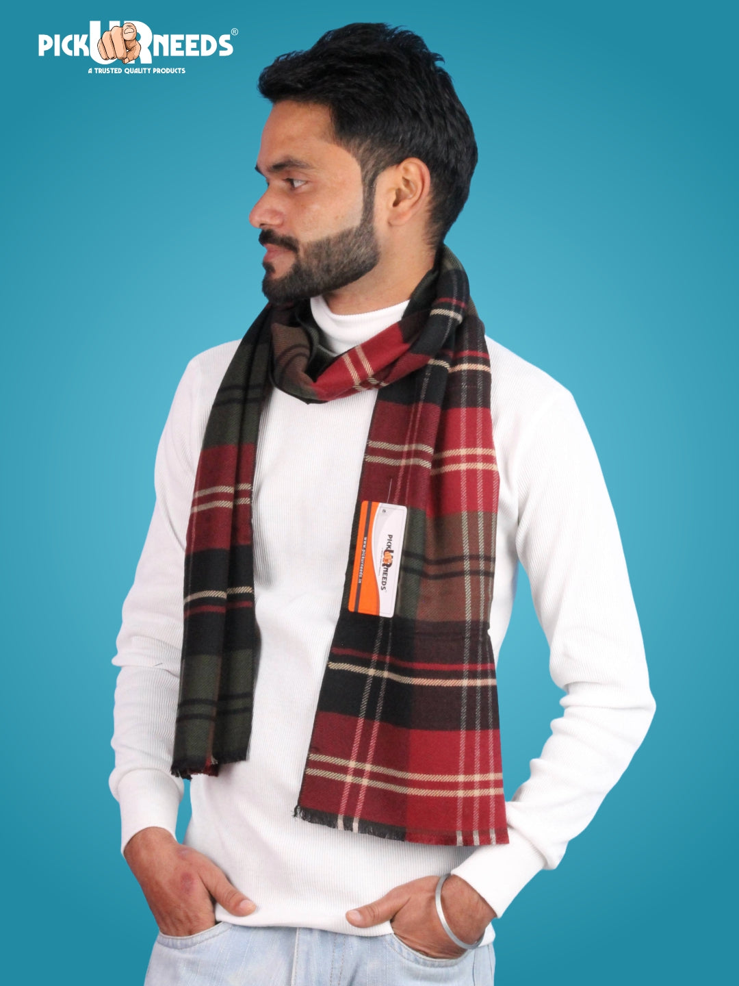Pick Ur Needs Premium Winter Muffler for Men Soft Wool-Blend Checked Scarf Warm, Lightweight & Stylish Muffler for Office, Casual & Outdoor Wear