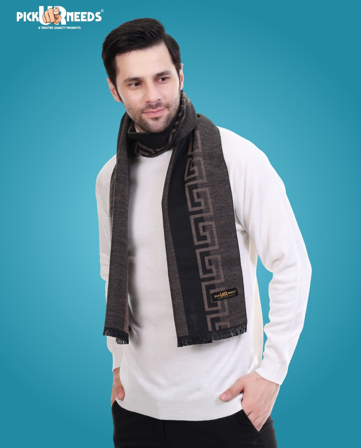 Pick Ur Needs Men's Muffler Check Desgin Premium Woolen Blend Fabric Stylish Look Muffler For Men