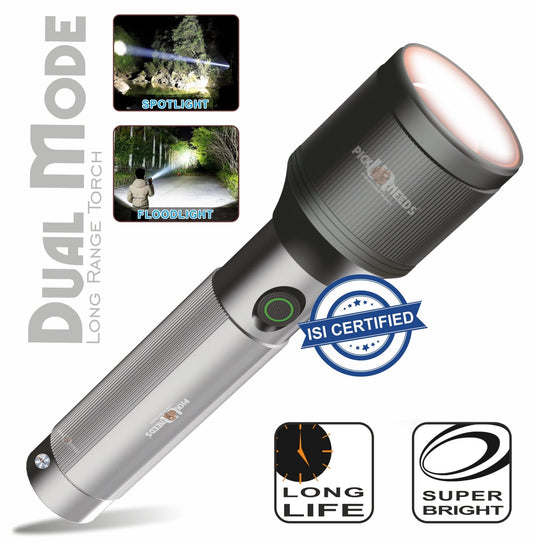 Pick Ur Needs Rechargeable Zoomable Focus Aluminium Body Torch LED 100W Laser 1500mAh Battery 5 hrs Torch Emergency Light  (Black)