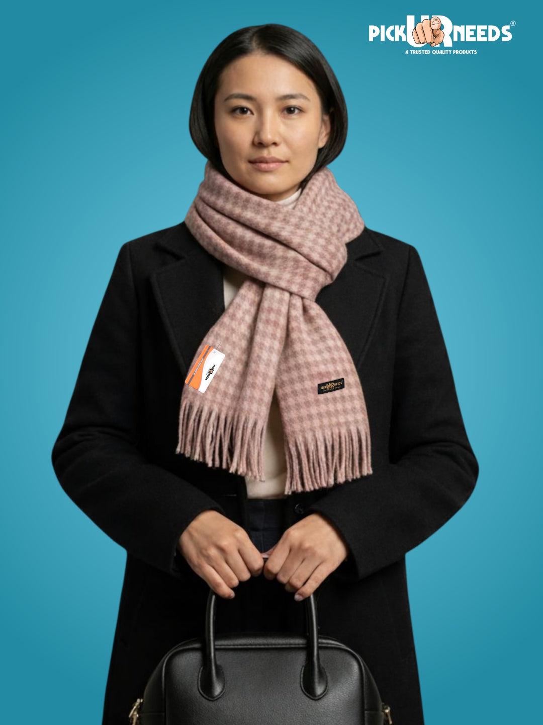 Pick Ur Needs Cashmere Premium Checkered Scarf for Women Soft Winter Muffler with Fringe