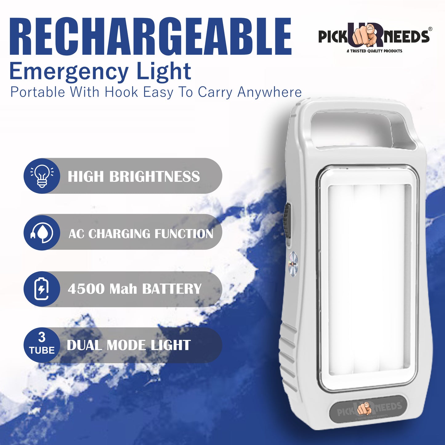 Pick Ur Needs Rechargeable Home Emergency Lantern With 3 Bright Tube Light Long Battery Backup 5 hrs Torch Emergency Light