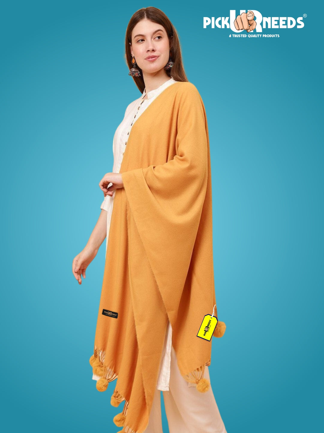 Pick Ur Needs Premium Women’s Wool Blend Scarf Soft Woolen Shawl Winter Stole with Tassels & Pom Poms