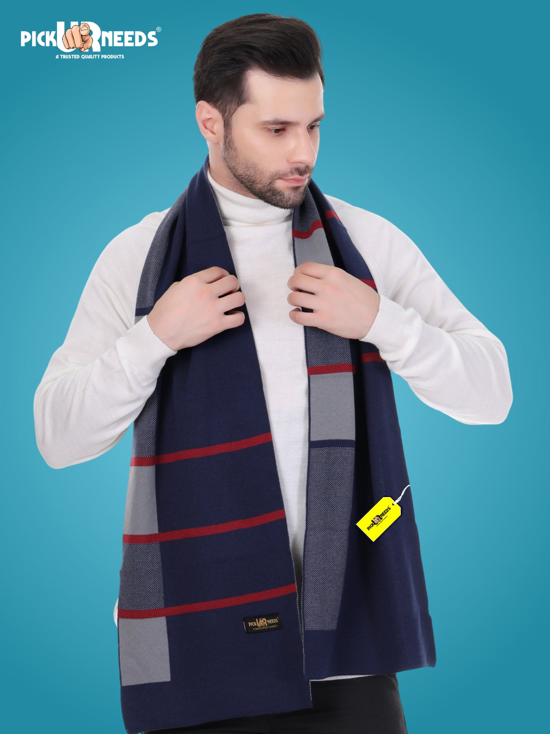 Pick Ur Needs Men’s Premium Winter Wool Muffler – Soft & Warm Knitted Scarf for Casual, Office & Travel Stylish Stripe Design