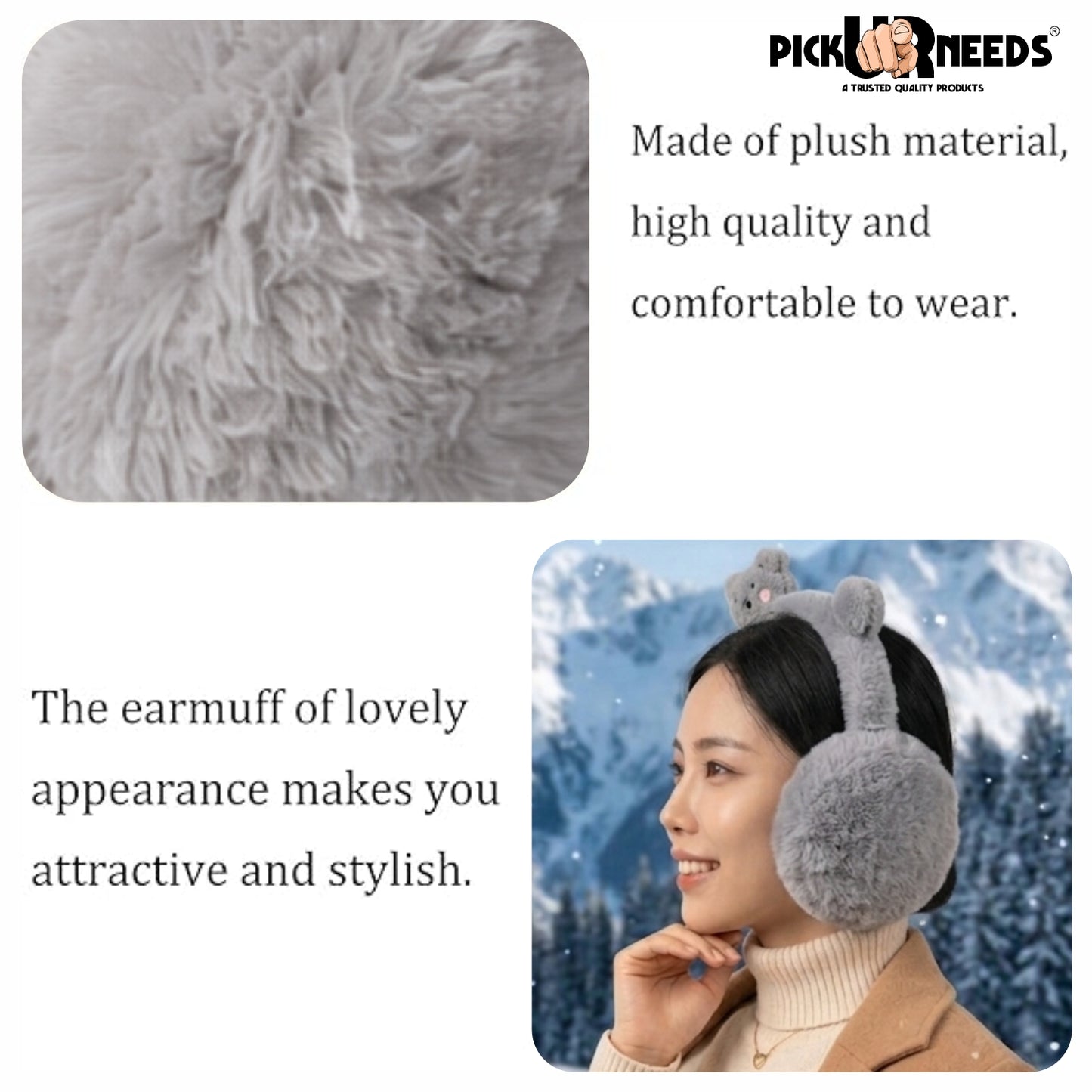 Pick Ur Needs Cute Bunny Ear Muffs for Women & Kids – Foldable Ultra-Soft Winter Earmuffs, Lightweight Plush Ear Warmers