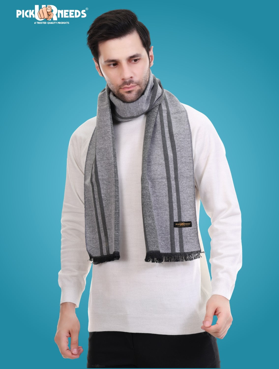 Pick Ur Needs Men's Muffler Check Desgin Premium Woolen Blend Fabric Stylish Look Muffler For Men