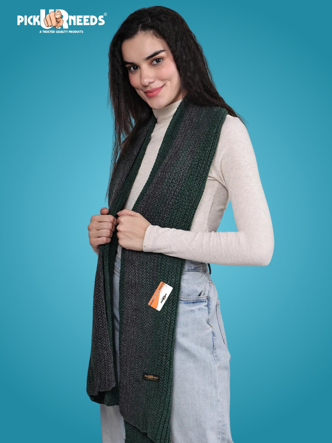 Pick Ur Needs Premium Knitted Winter Scarf for Women – Soft, Warm & Stylish Dual-Tone Muffler Stole