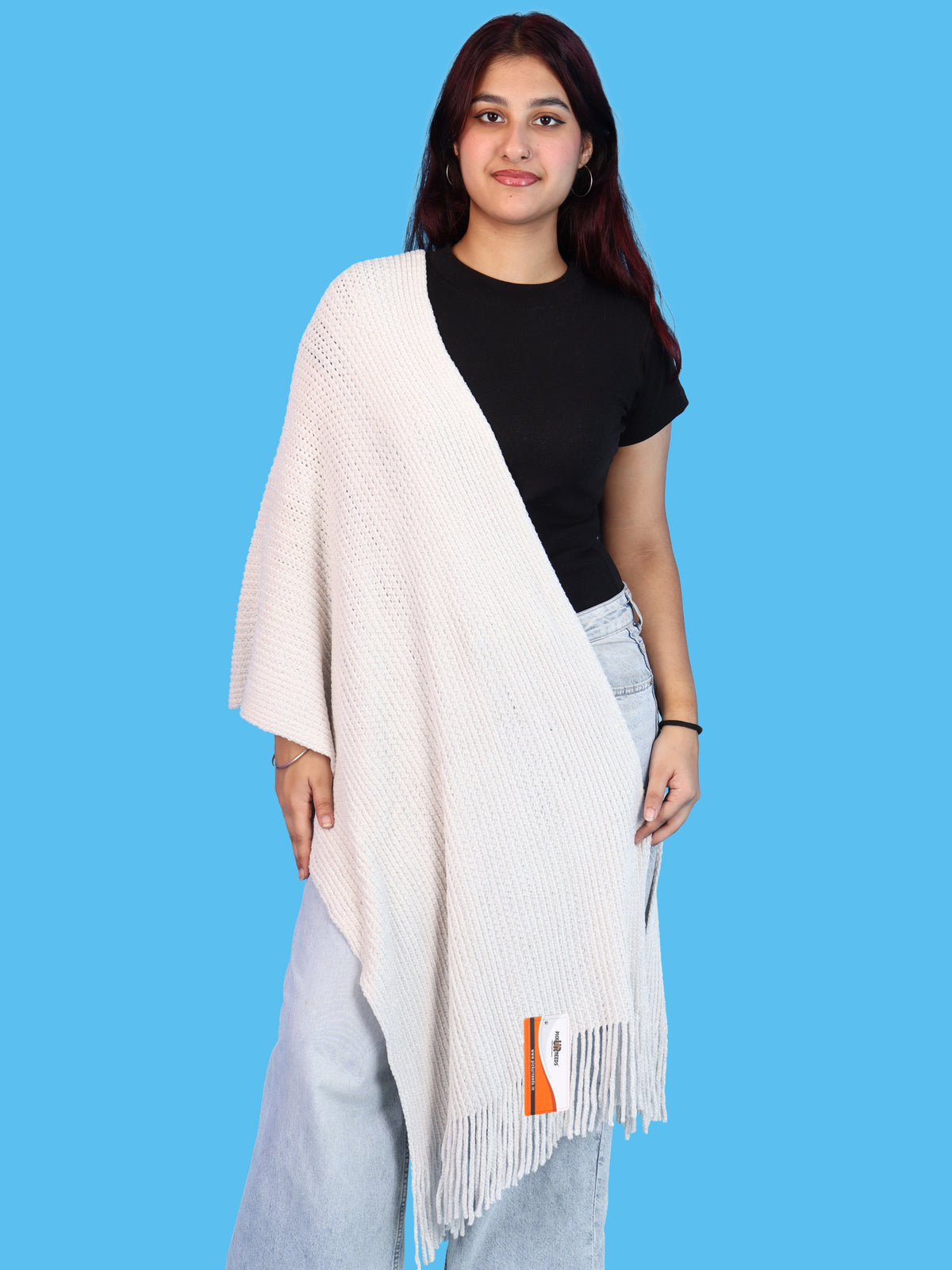 Pick Ur Needs Womens Winter shawl with Soft Plush Texture & Long Fringe Detailing Elegant Wrap for Ladies & Girls Cozy Seasonal Shoulder Cover for Casual, Ethnic & Western Outfits