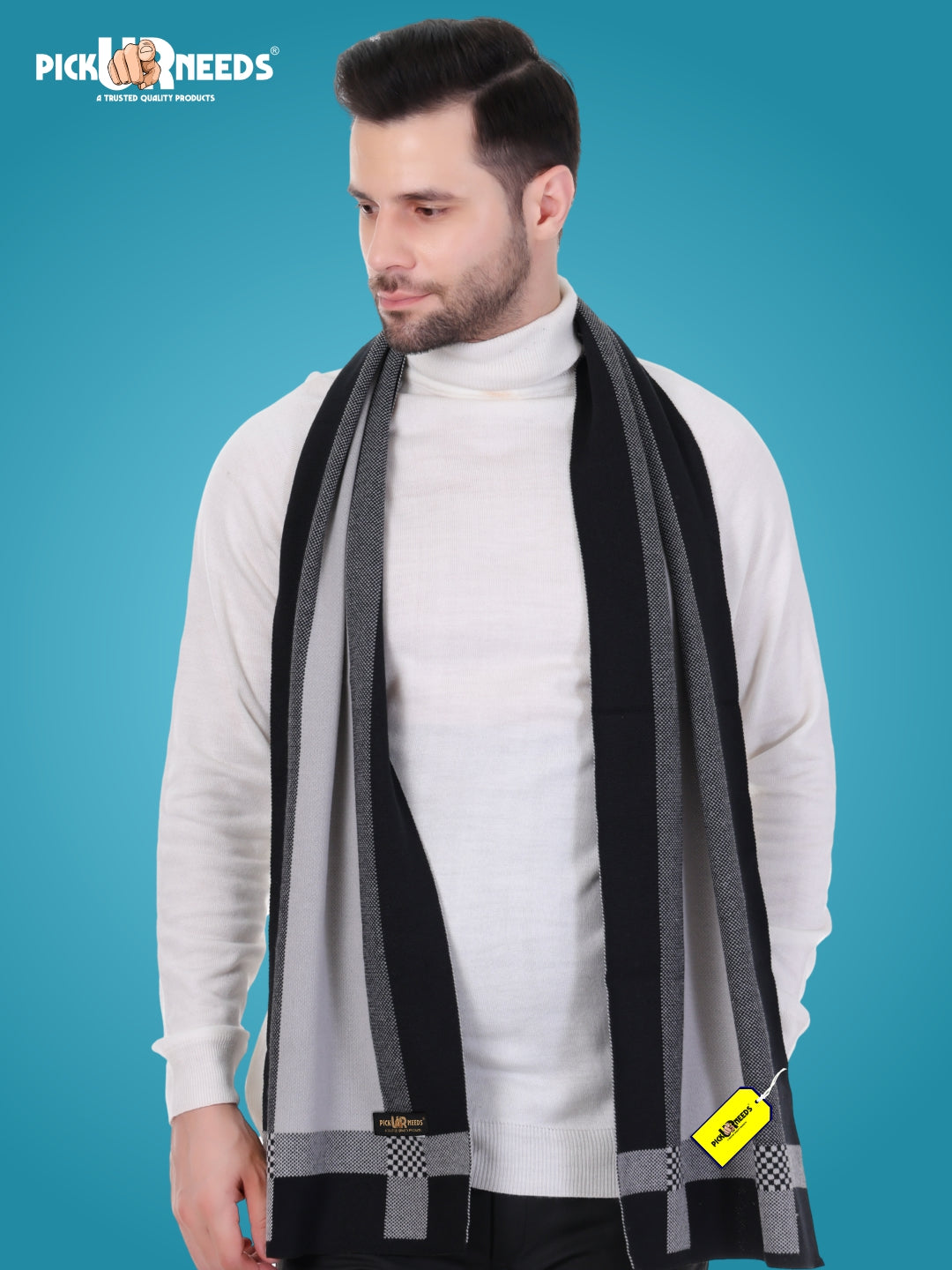 Pick Ur Needs Men’s Premium Winter Wool Muffler – Soft & Warm Knitted Scarf for Casual, Office & Travel Stylish Stripe Design