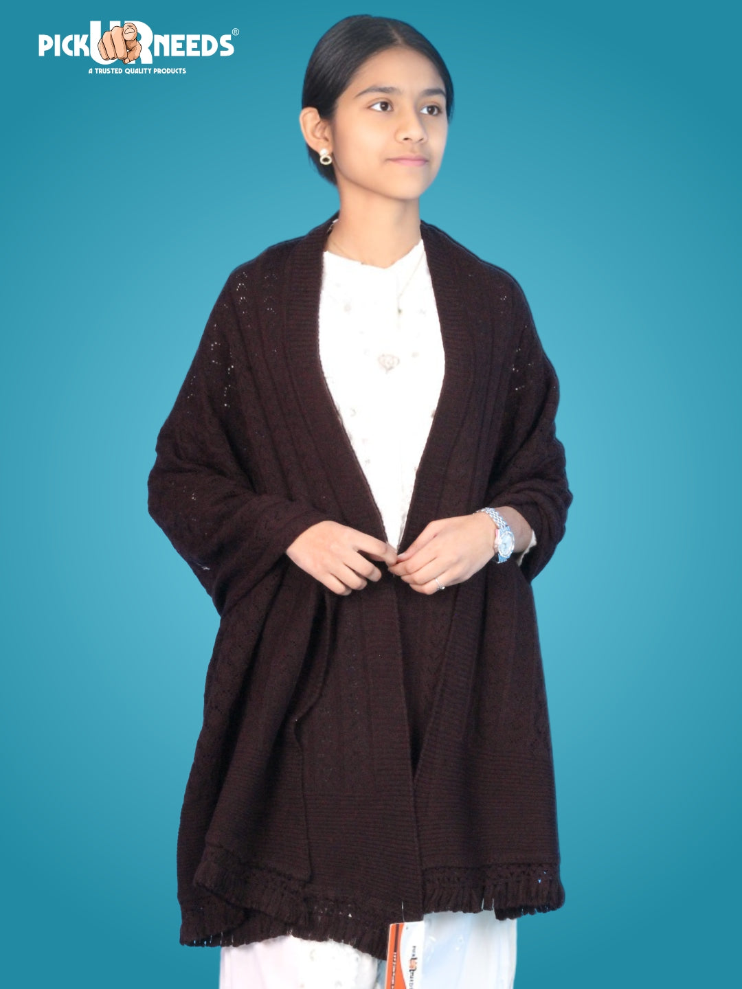Pick Ur Needs Women’s Premium Knitted Winter Soft Shawl Woolen Warm Stole with Elegant Lace Pattern & Tassels For Girls