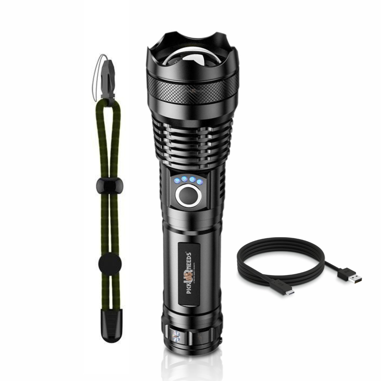 Pick Ur Needs 100W High Power Rechargeable Flashlight with 3000mAh Battery, 5 Lighting Modes 5 hrs Torch Emergency Light