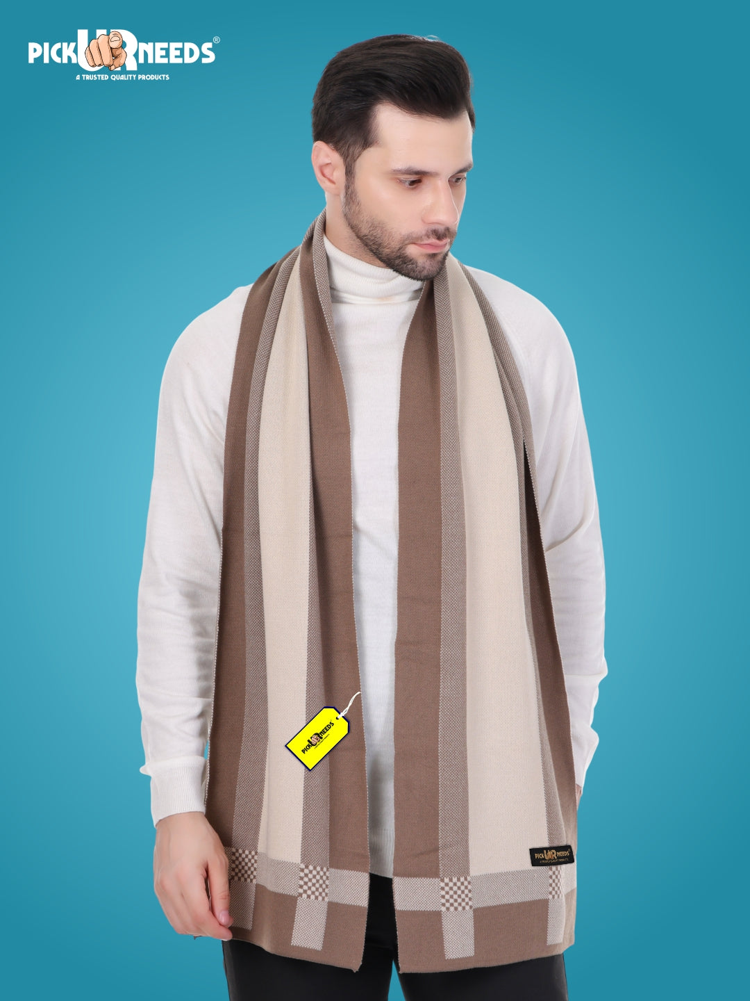 Pick Ur Needs Men’s Premium Winter Wool Muffler – Soft & Warm Knitted Scarf for Casual, Office & Travel Stylish Stripe Design