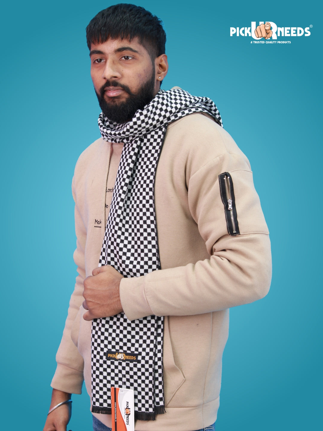 Pick Ur Needs Wool Blend Muffler for Men Soft Winter Scarf with Elegant Checks All-Day Comfort