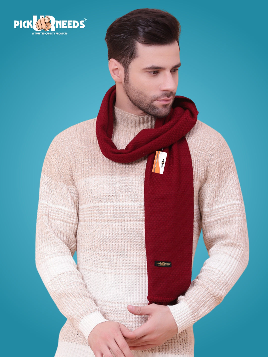 Pick Ur Needs Premium Soft Knitted Winter Muffler for Men Elegant Wool Blend Scarf with Tassel Fringe Stylish Warm Winter Wear for Casual & Formal Outfits
