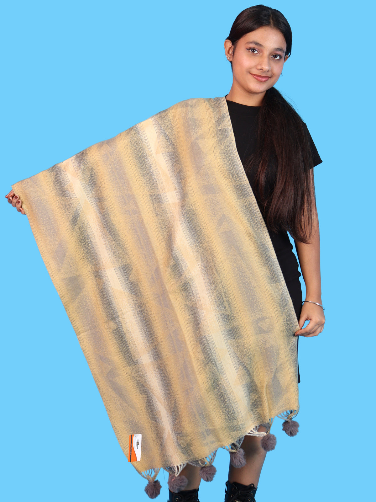 Pick Ur Needs Soft Woolen Designer Winter Shawl with Beautiful Floral Pattern & Pom Pom Tassels For Girls & Womens