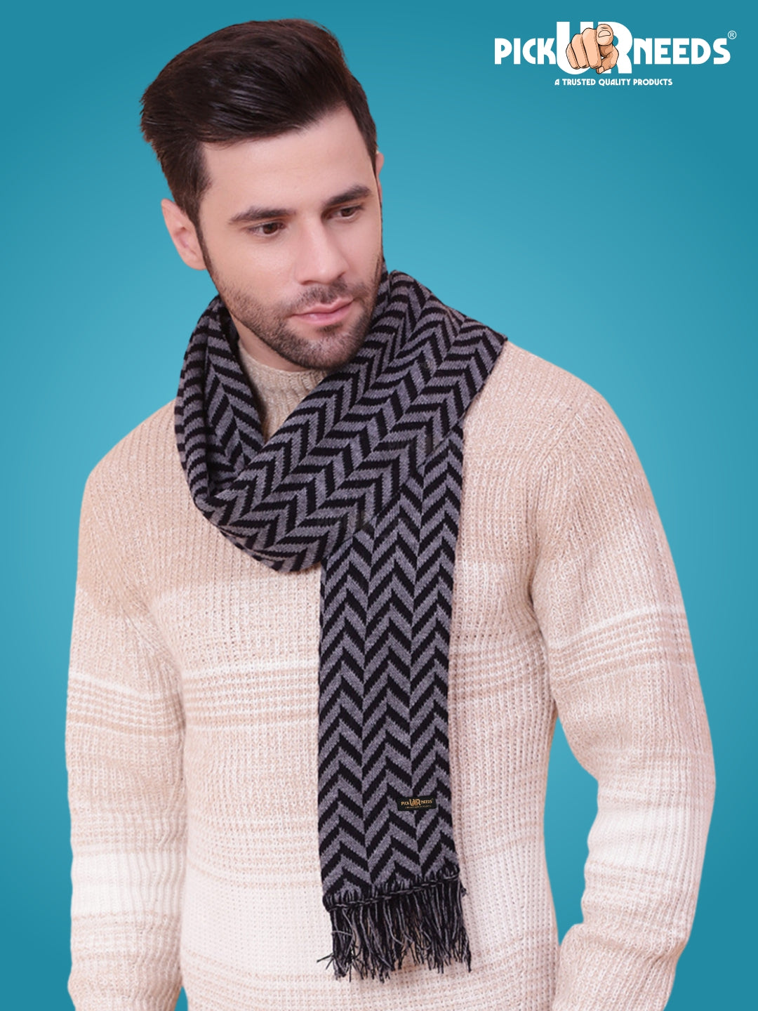 Pick Ur Needs Men's Stylish Zig Zag Knit Scarf  Soft, Warm & Breathable Fabric for Causal & Formal Wear Winter Muffler