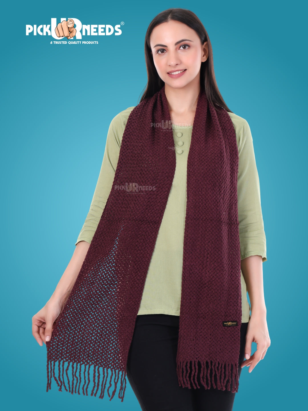 Pick Ur Needs Women's Chunky Knit Scarf  Soft, Warm & Breathable Winter Muffler  Unisex Solid Tan Textured Knit with Fringes