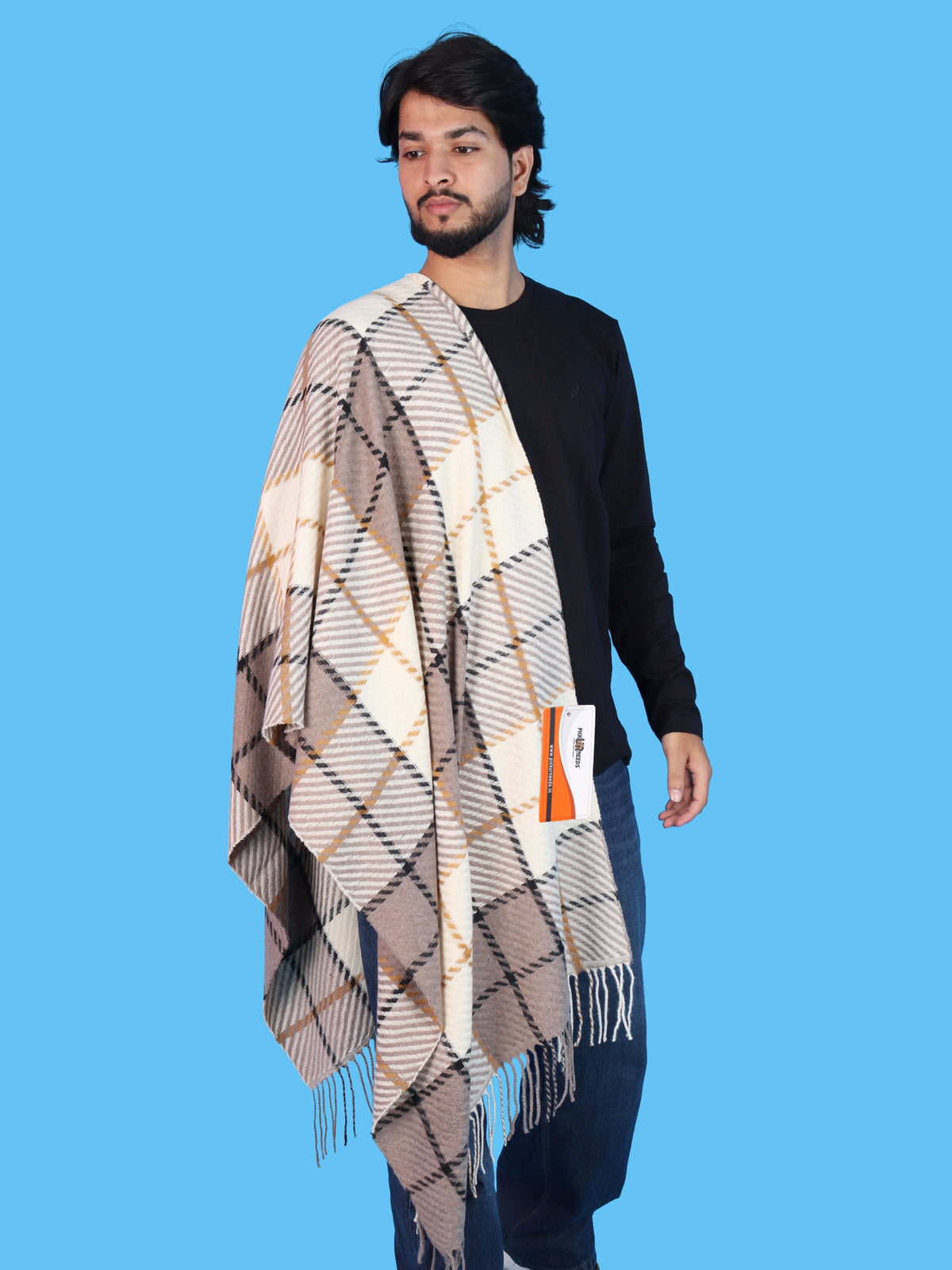 Pick Ur Needs Premium Winter Shawl & Muffler for Men & Boys | Soft Warm Checkered Pattern Woolen Style Stole Stylish Long Scarf with Fringed Ends Comfortable Neck Wrap for Winter Wear
