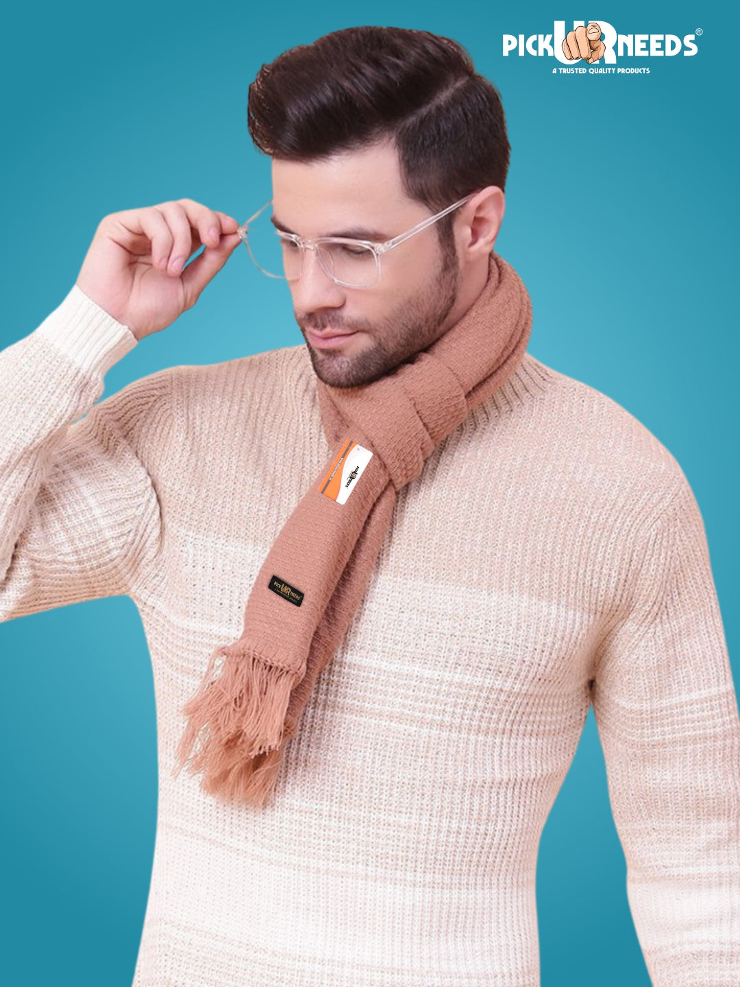 Pick Ur Needs Premium Soft Knitted Winter Muffler for Men Elegant Wool Blend Scarf with Tassel Fringe Stylish Warm Winter Wear for Casual & Formal Outfits