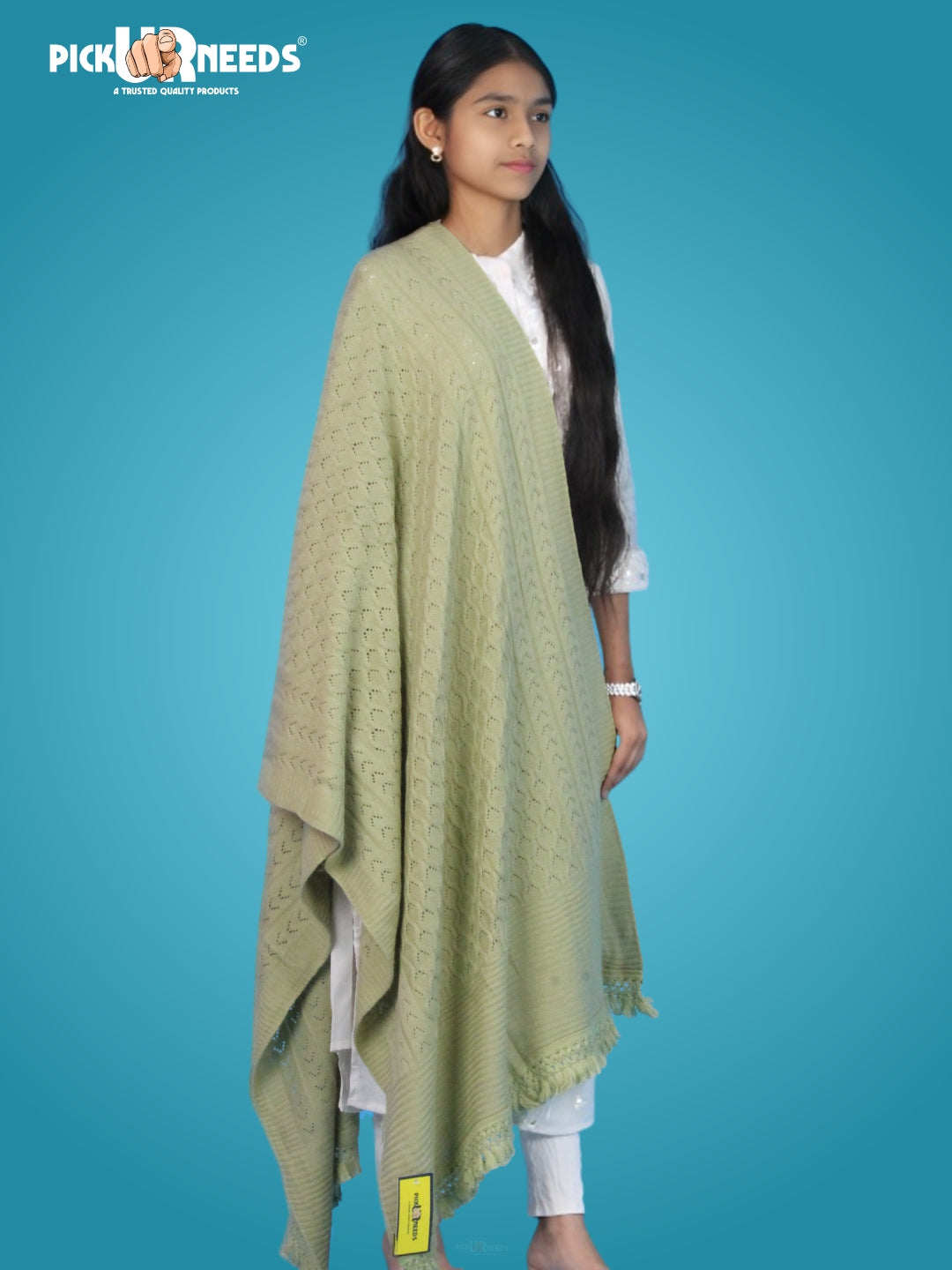 Pick Ur Needs Women’s Premium Knitted Winter Soft Shawl Woolen Warm Stole with Elegant Lace Pattern & Tassels For Girls