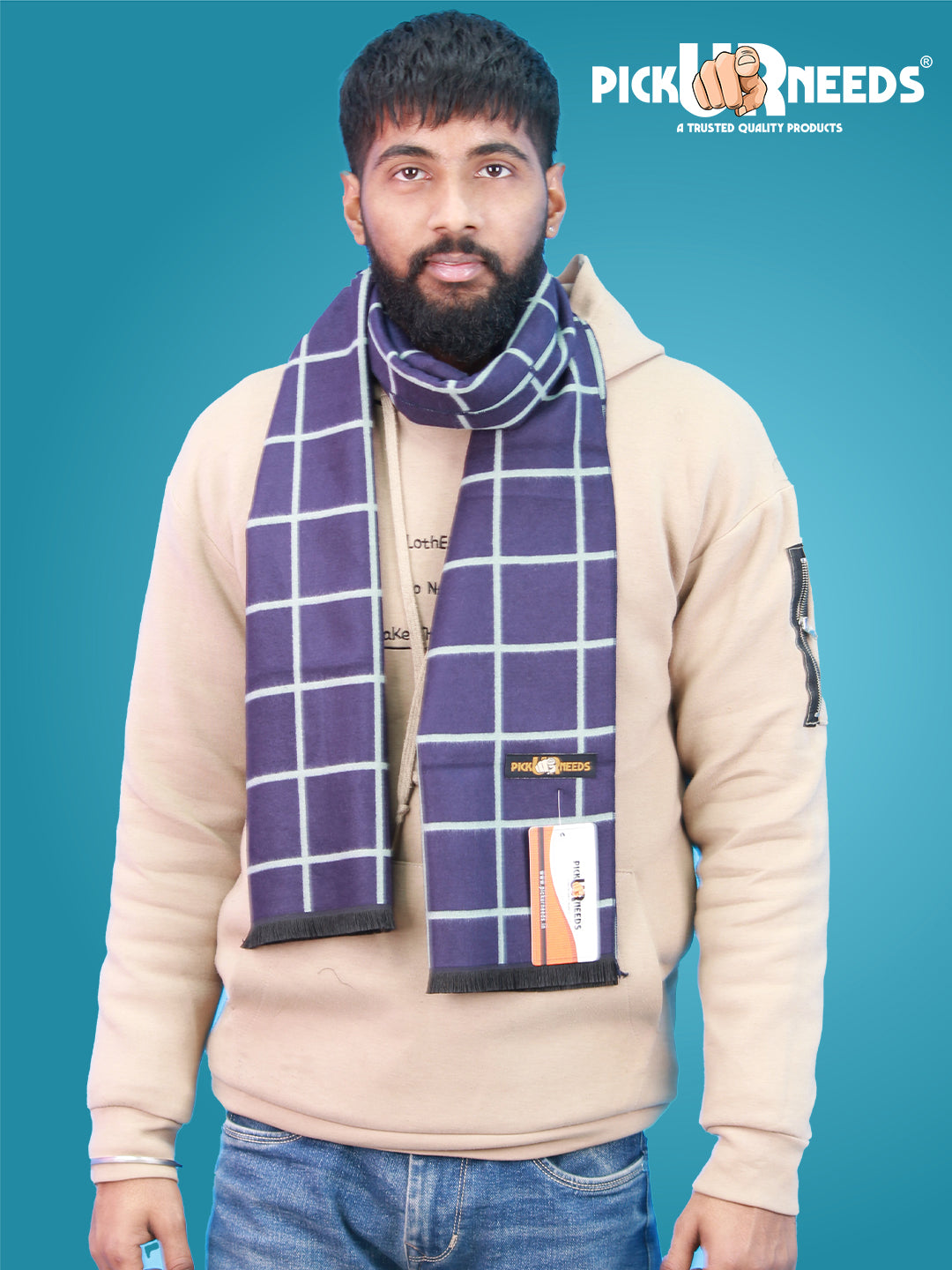 Pick Ur Needs Wool Blend Muffler for Men Soft Winter Scarf with Elegant Checks All-Day Comfort