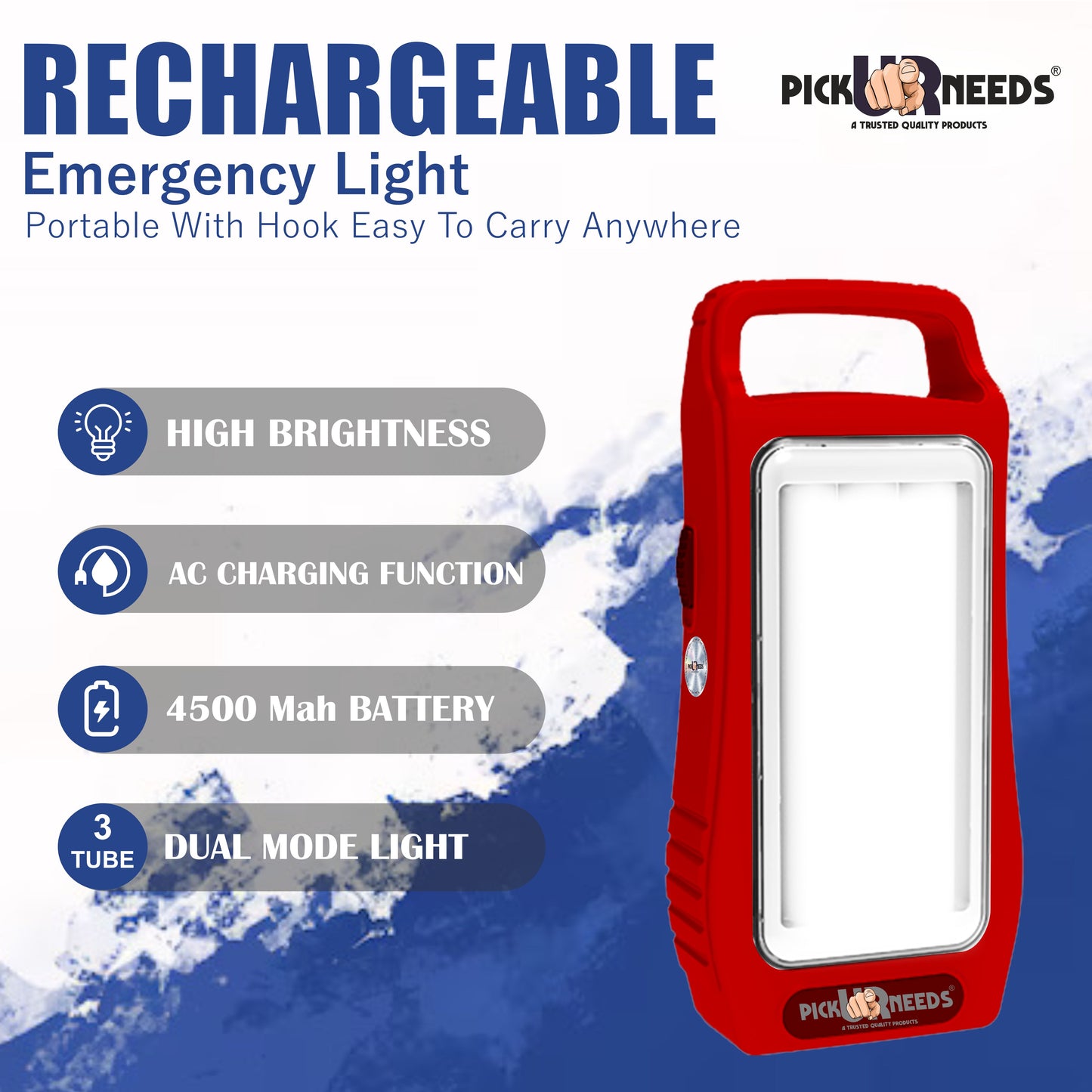 Pick Ur Needs Rechargeable Home Emergency Lantern With 3 Bright Tube Light Long Battery Backup 5 hrs Torch Emergency Light