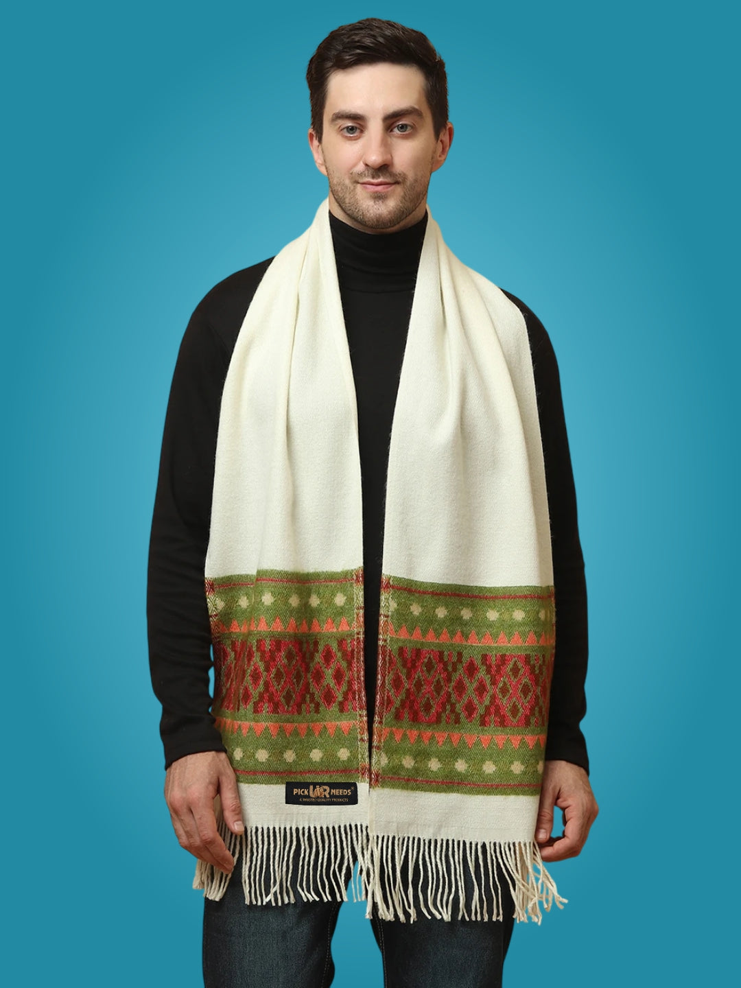 MHAX Winter Traditional Premium Muffler Woven Border Design For Men & Boys Soft Warm Neck Scarf with Fringed Tassels