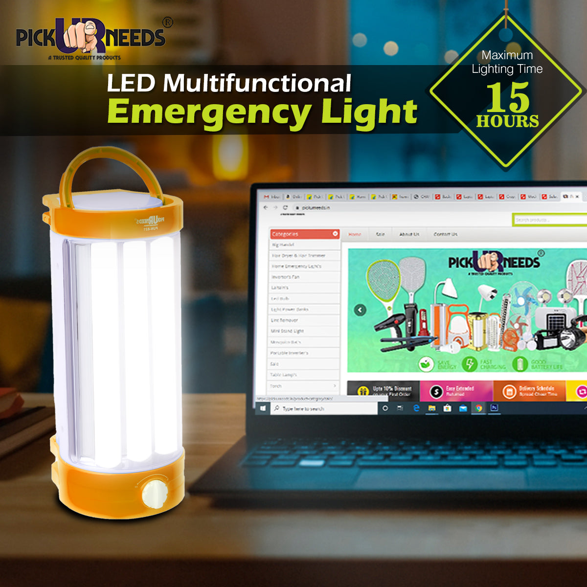 Pick Ur Needs Rechargeable Lantern Emergency Light 3 Long Tube For Home With 15 Hrs Lantern Emergency Light