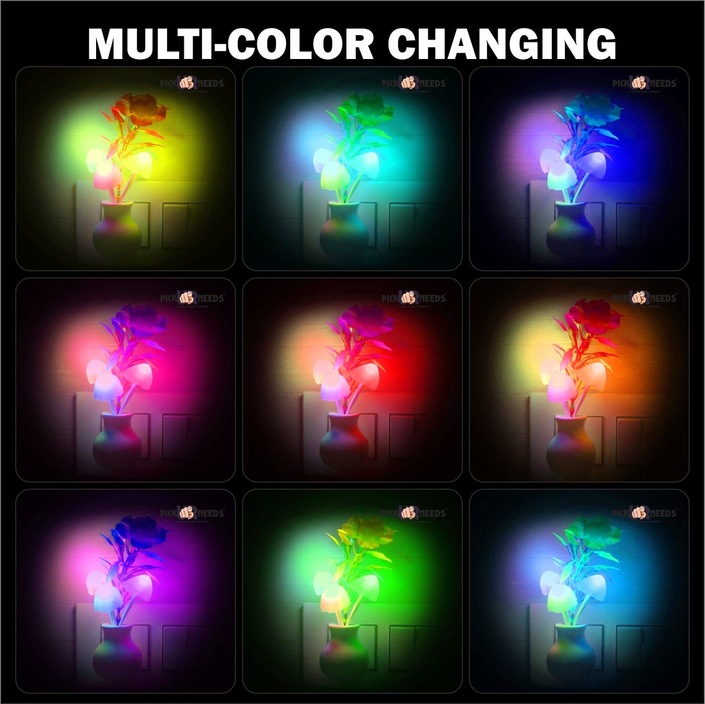 Pick Ur Needs Auto On/Off Color Changing Sensor LED Night Light Mushroom Lamp Plu