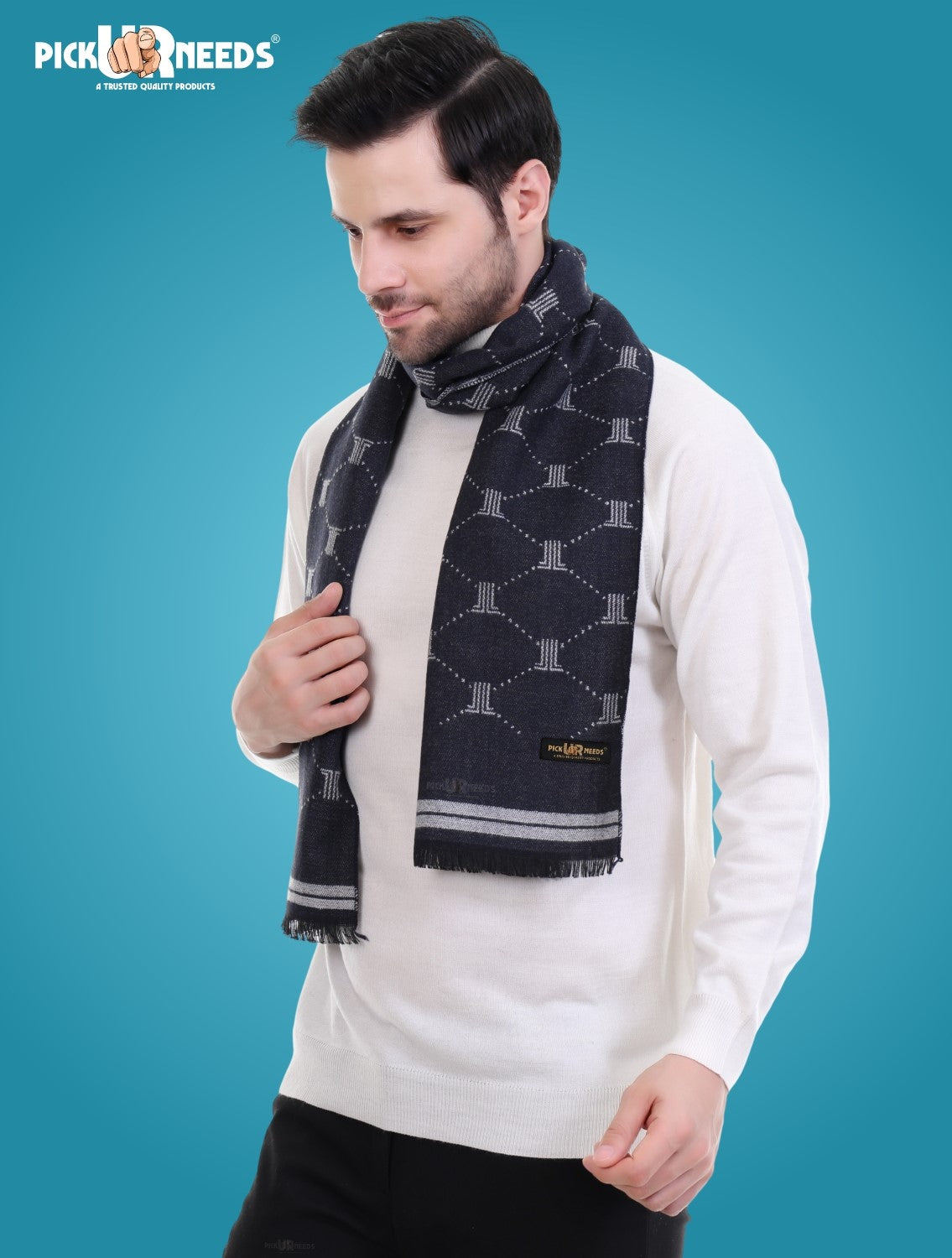 Pick Ur Needs Men's Muffler Check Desgin Premium Woolen Blend Fabric Stylish Look Muffler For Men