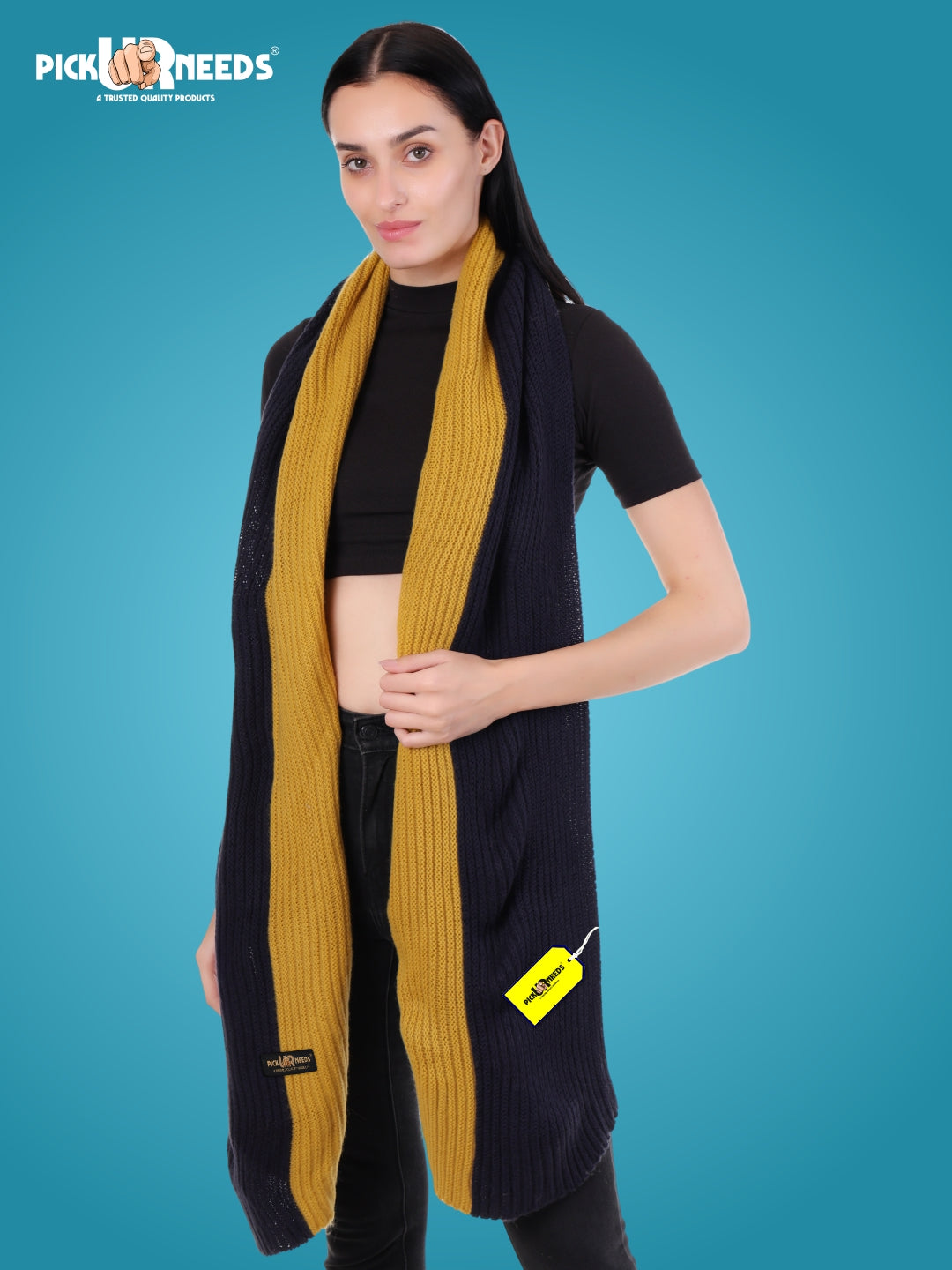Pick Ur Needs Women’s Winter Wool Muffler Scarf – Premium Soft Knitted Dual-Tone Warm Shawl Wrap for Winter Travel, Casual